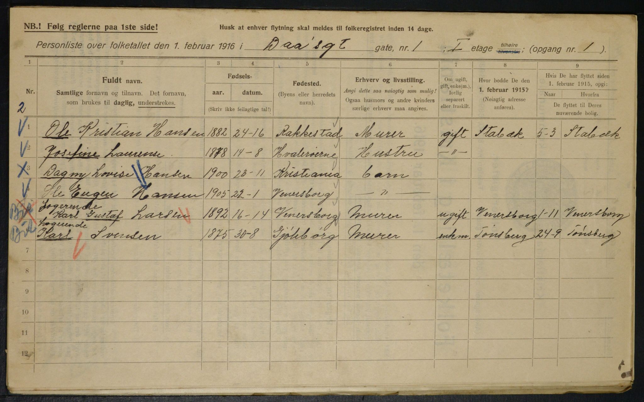 OBA, Municipal Census 1916 for Kristiania, 1916, p. 18020