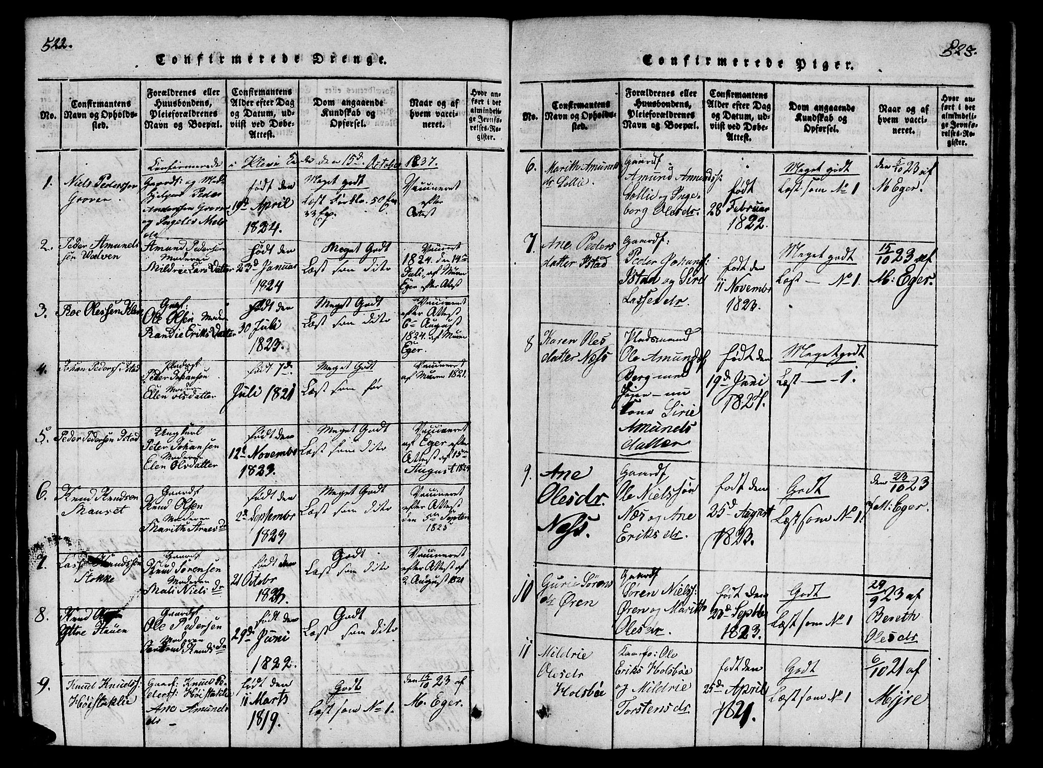 Ministerialprotokoller, klokkerbøker og fødselsregistre - Møre og Romsdal, SAT/A-1454/557/L0679: Parish register (official) no. 557A01, 1818-1843, p. 522-523