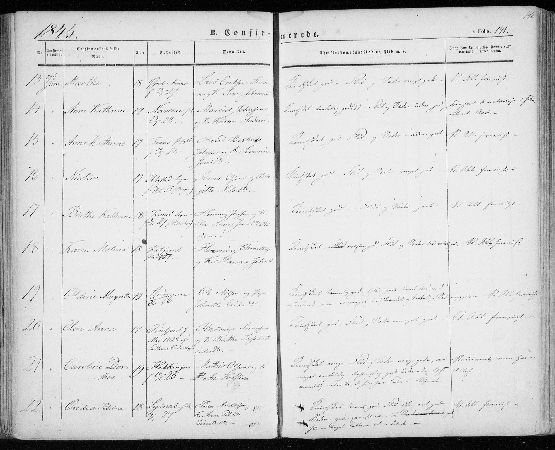 Lenvik sokneprestembete, SATØ/S-1310/H/Ha/Haa/L0006kirke: Parish register (official) no. 6, 1845-1854, p. 142