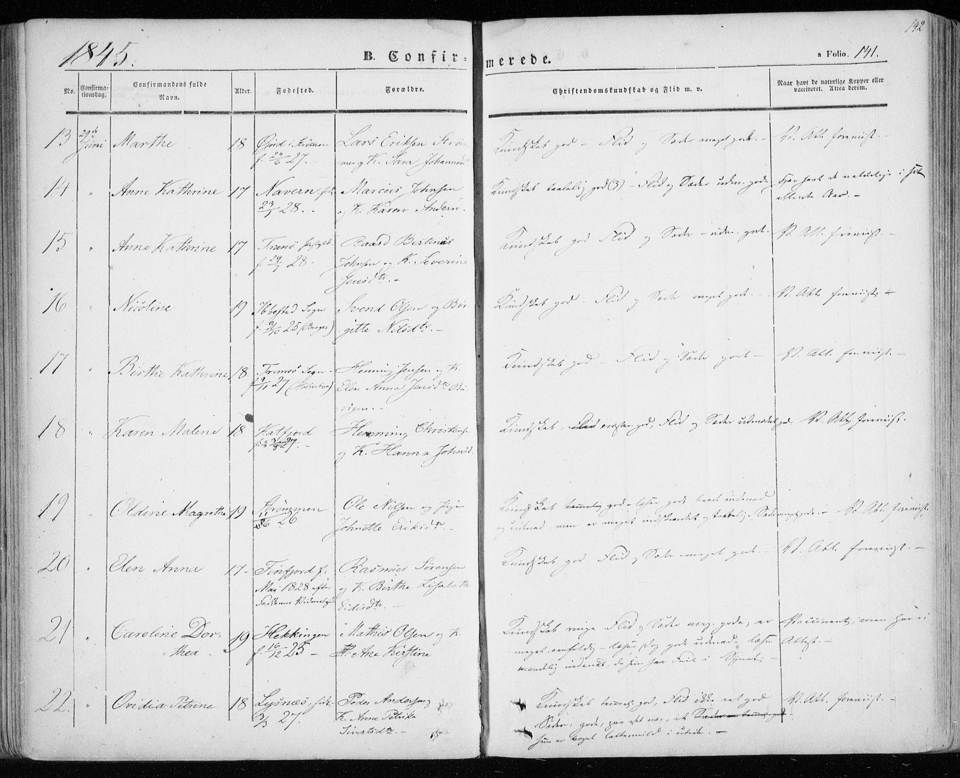 Lenvik sokneprestembete, AV/SATØ-S-1310/H/Ha/Haa/L0006kirke: Parish register (official) no. 6, 1845-1854, p. 142