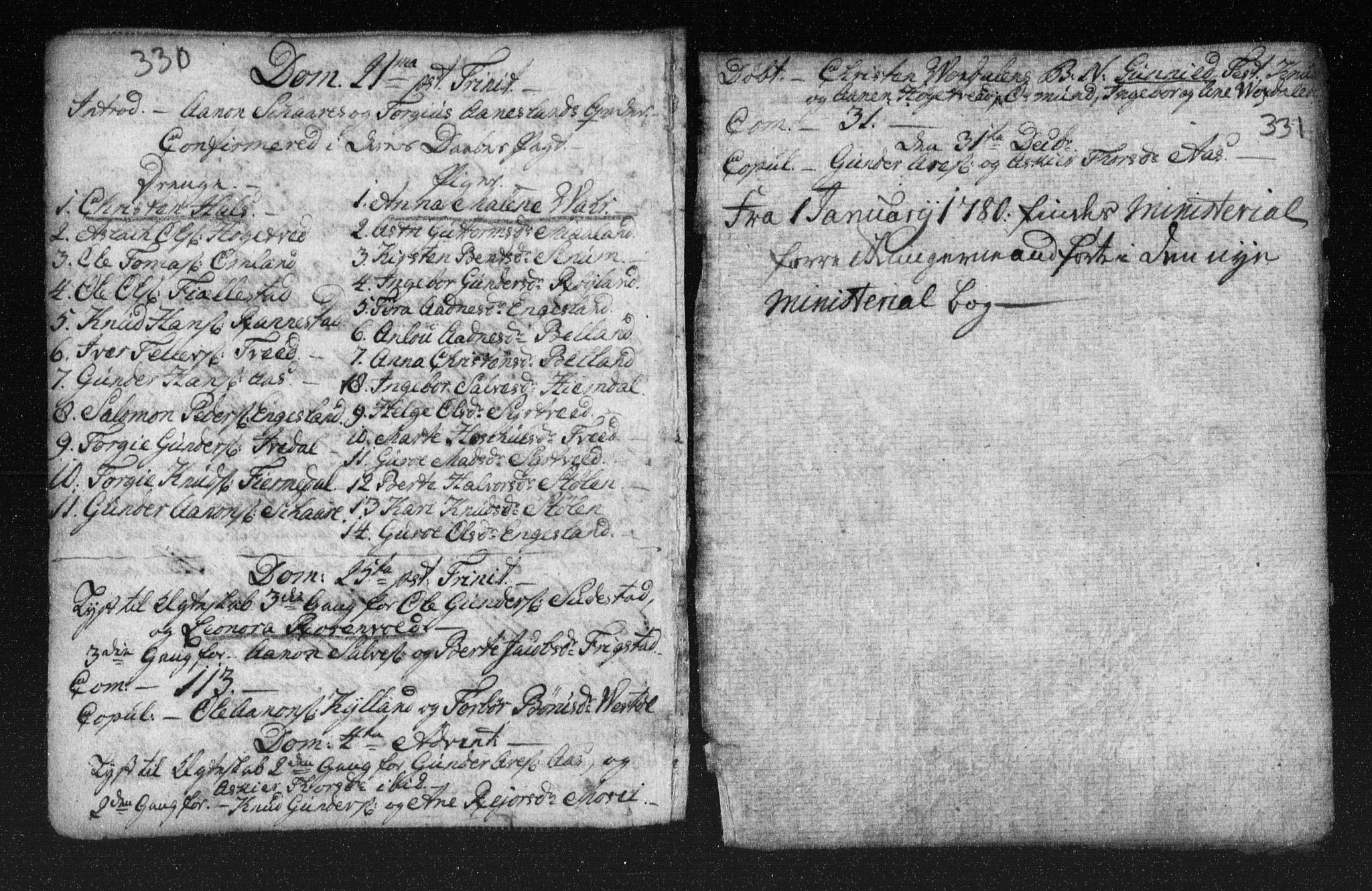 Herefoss sokneprestkontor, AV/SAK-1111-0019/F/Fa/Fab/L0001: Parish register (official) no. A 1, 1704-1779, p. 330-331