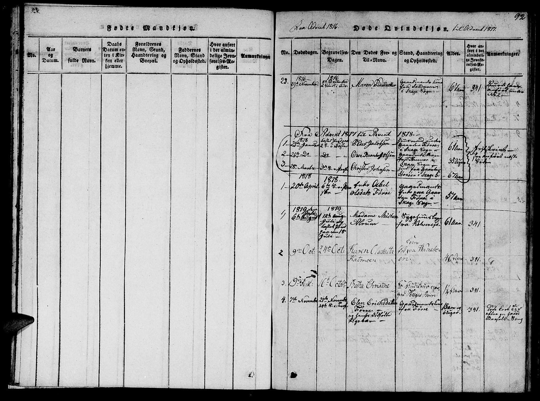 Ministerialprotokoller, klokkerbøker og fødselsregistre - Nord-Trøndelag, SAT/A-1458/766/L0565: Parish register (copy) no. 767C01, 1817-1823, p. 92