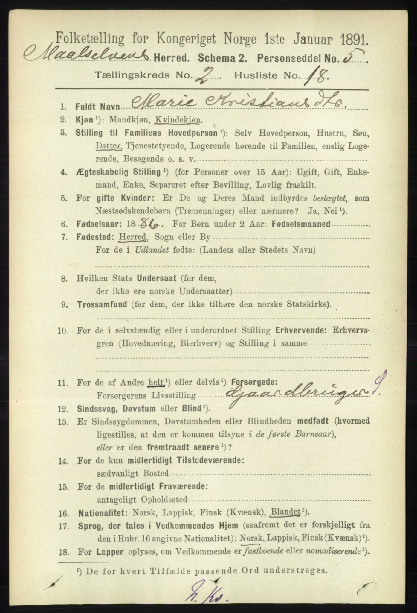 RA, 1891 census for 1924 Målselv, 1891, p. 400