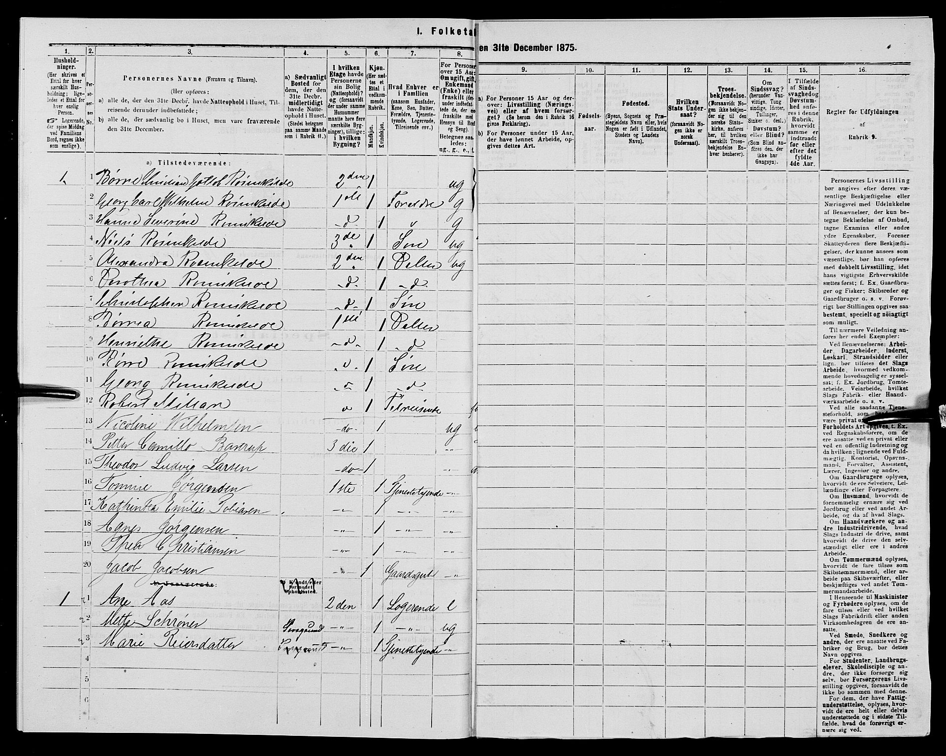 SAK, 1875 census for 1001P Kristiansand, 1875, p. 1720