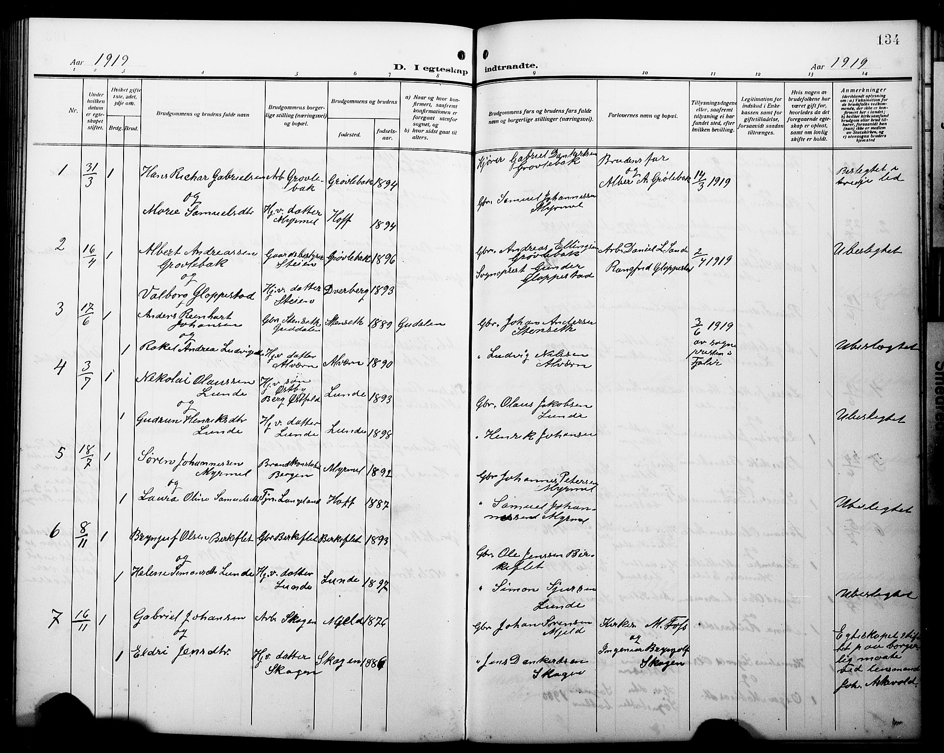 Gaular sokneprestembete, SAB/A-80001/H/Hab: Parish register (copy) no. A 5, 1912-1930, p. 134