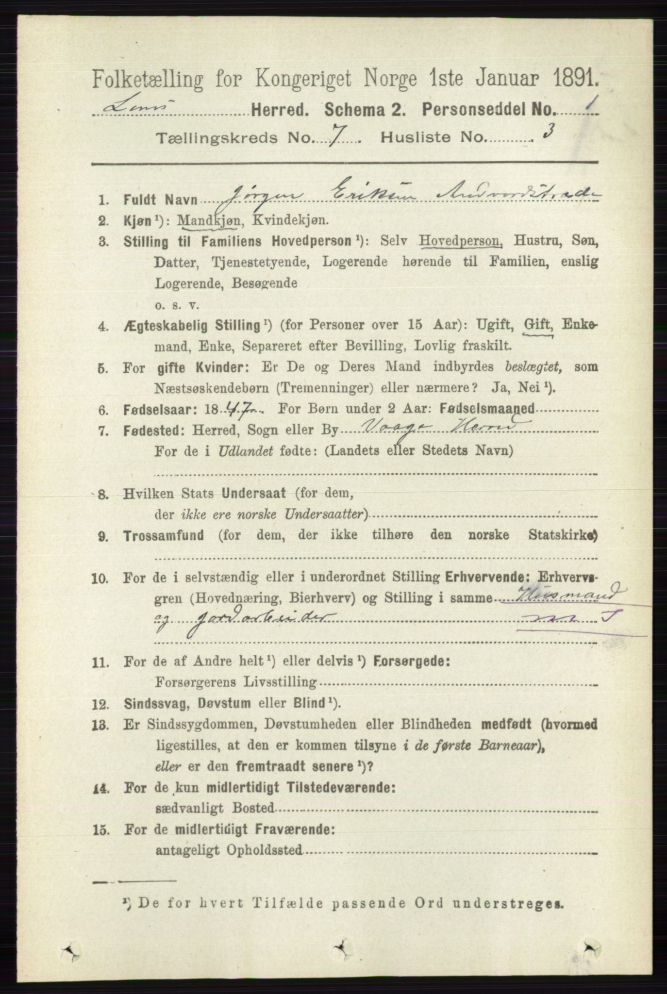 RA, 1891 census for 0514 Lom, 1891, p. 2810