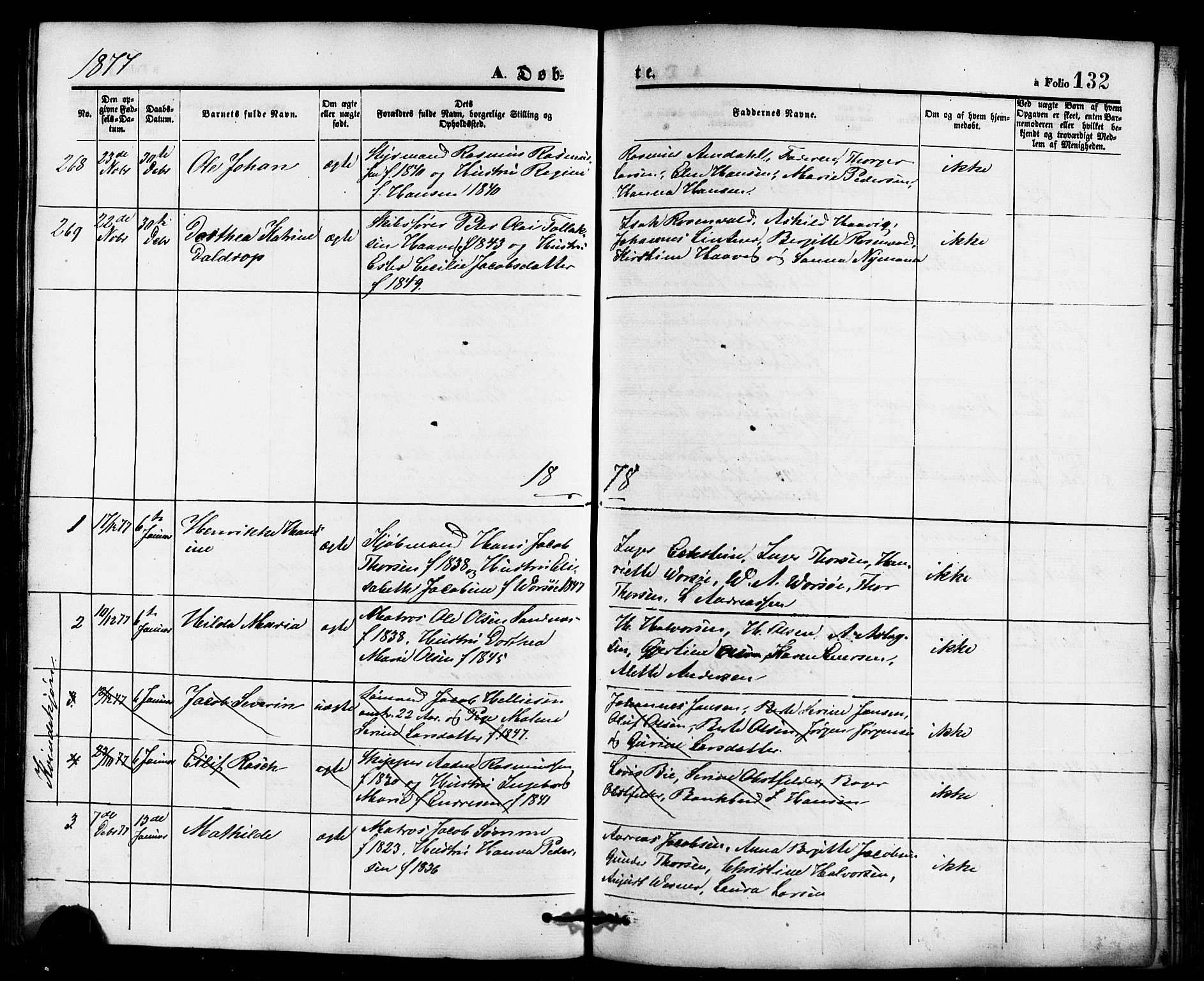 Domkirken sokneprestkontor, SAST/A-101812/001/30/30BB/L0013: Parish register (copy) no. B 13, 1871-1880, p. 132