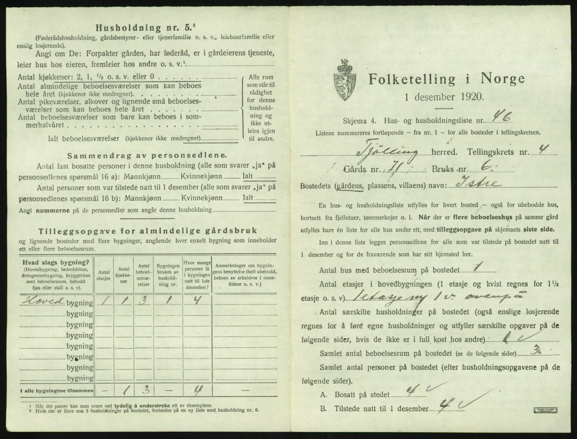 SAKO, 1920 census for Tjølling, 1920, p. 1165