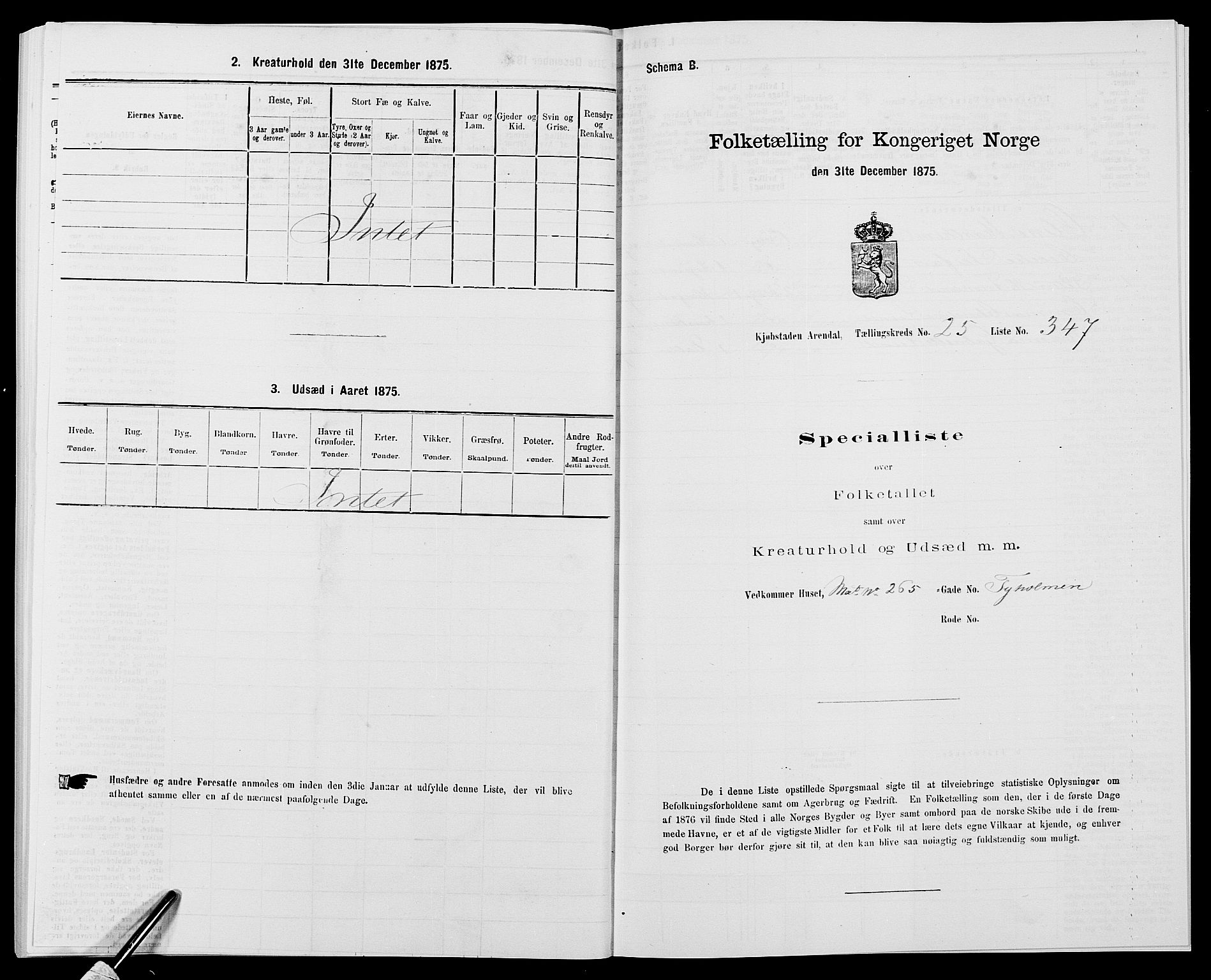 SAK, 1875 census for 0903P Arendal, 1875, p. 800