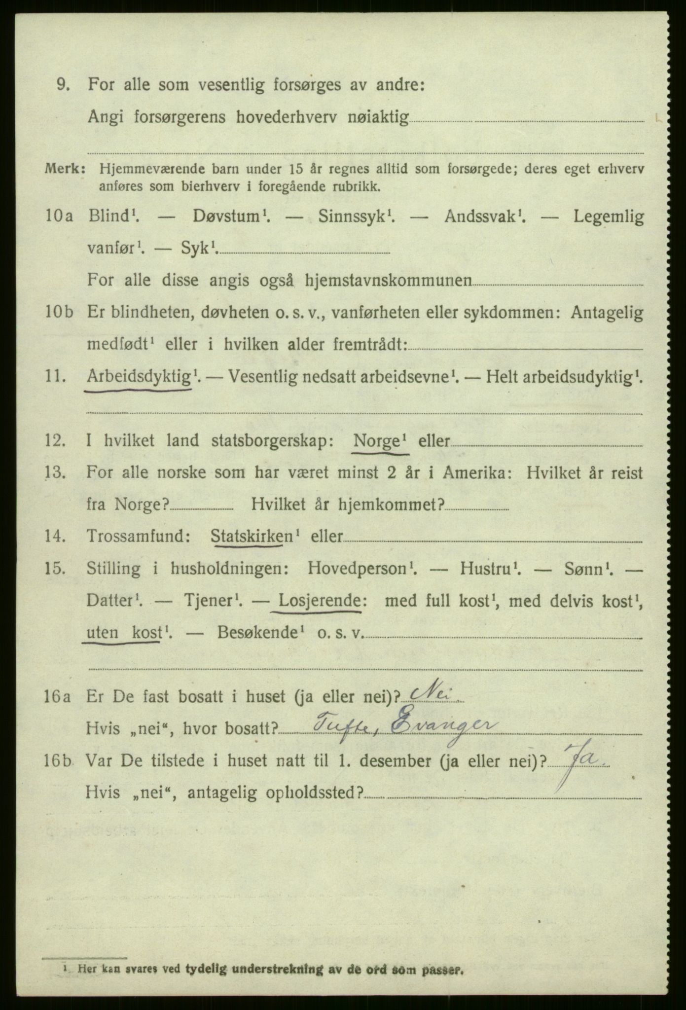 SAB, 1920 census for Evanger, 1920, p. 940