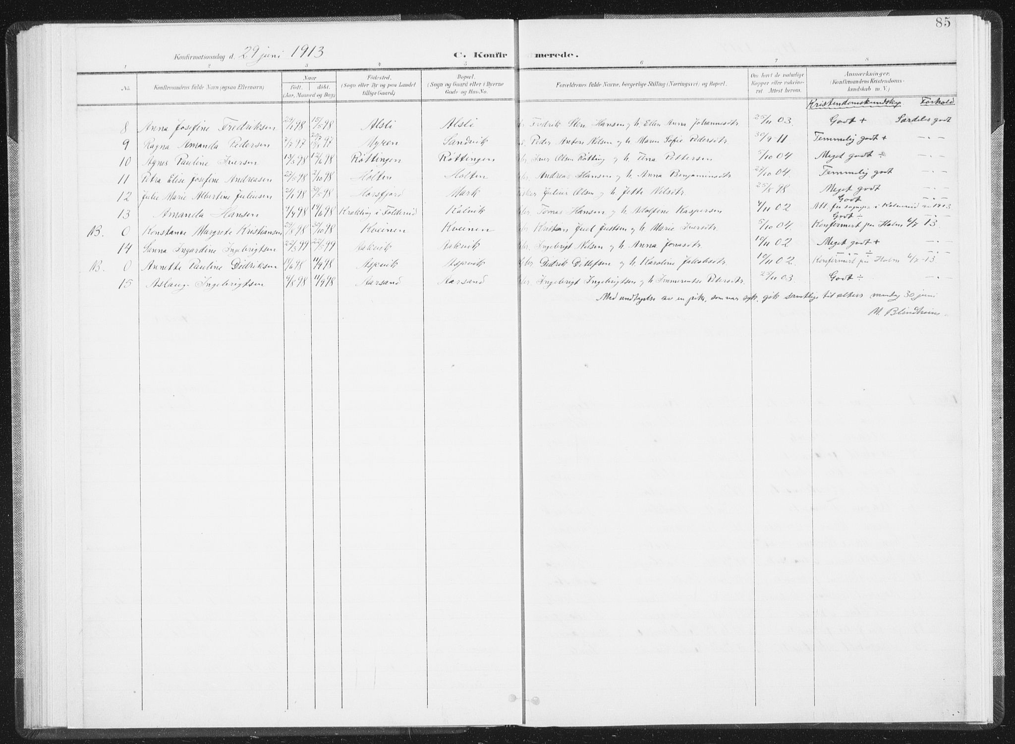 Ministerialprotokoller, klokkerbøker og fødselsregistre - Nordland, AV/SAT-A-1459/810/L0153: Parish register (official) no. 810A12, 1899-1914, p. 85