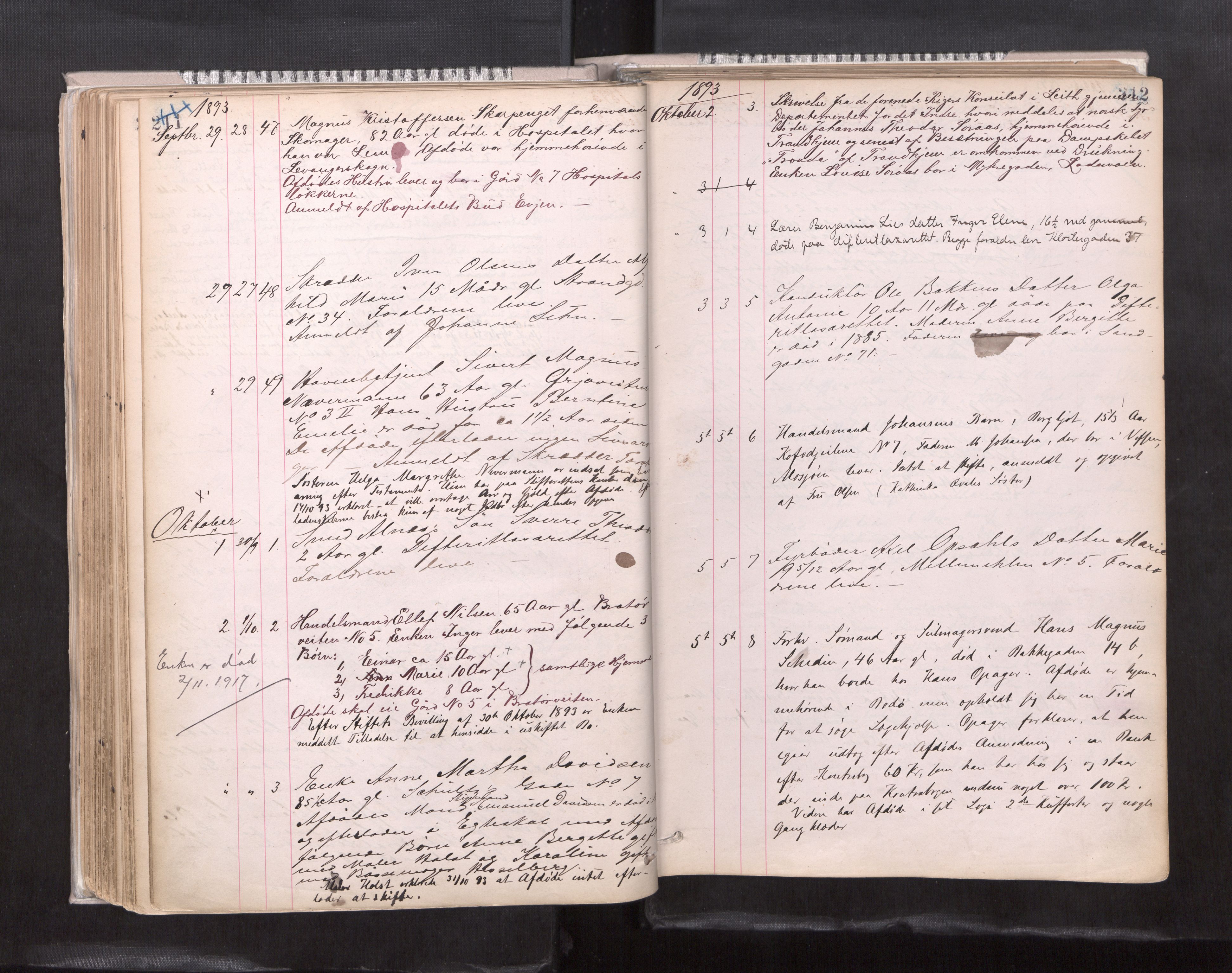 Trondheim byfogd, AV/SAT-A-0003/1/3/3L/L0004: Dødsanmeldelsesprotokoll, 1891-1897, p. 211-212