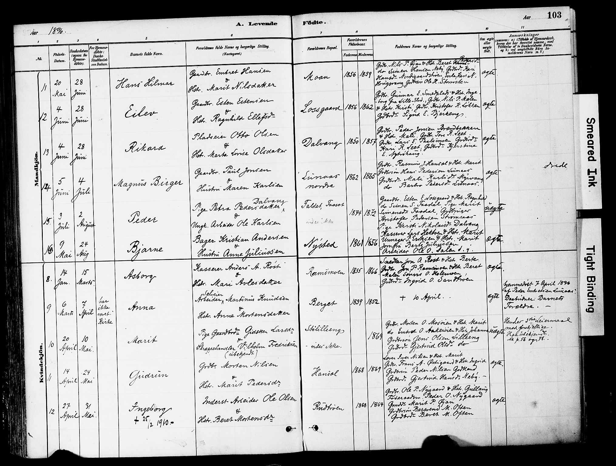 Tynset prestekontor, SAH/PREST-058/H/Ha/Haa/L0022: Parish register (official) no. 22, 1880-1899, p. 103