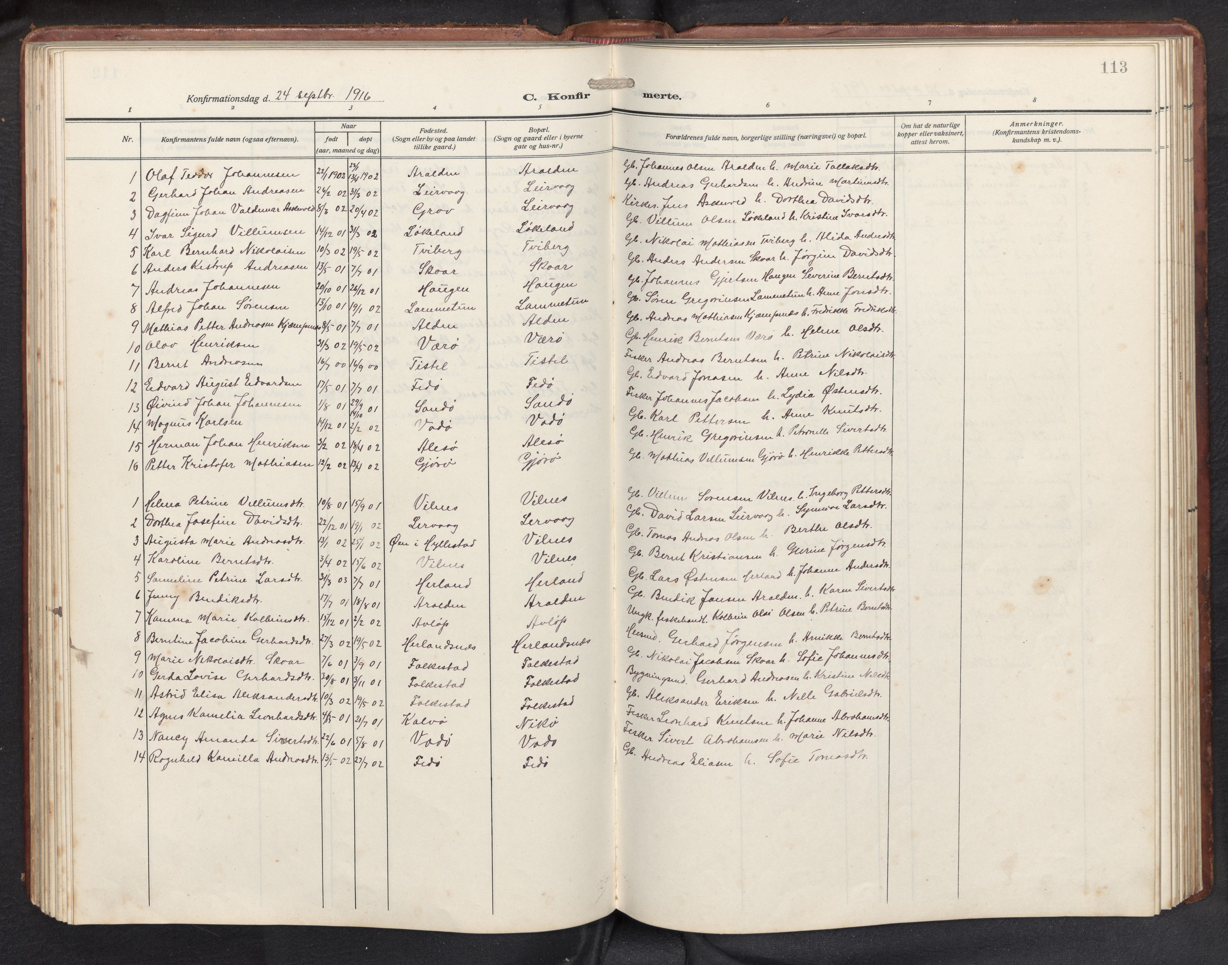Askvoll sokneprestembete, AV/SAB-A-79501/H/Hab/Habb/L0002: Parish register (copy) no. B 2, 1910-1947, p. 112b-113a