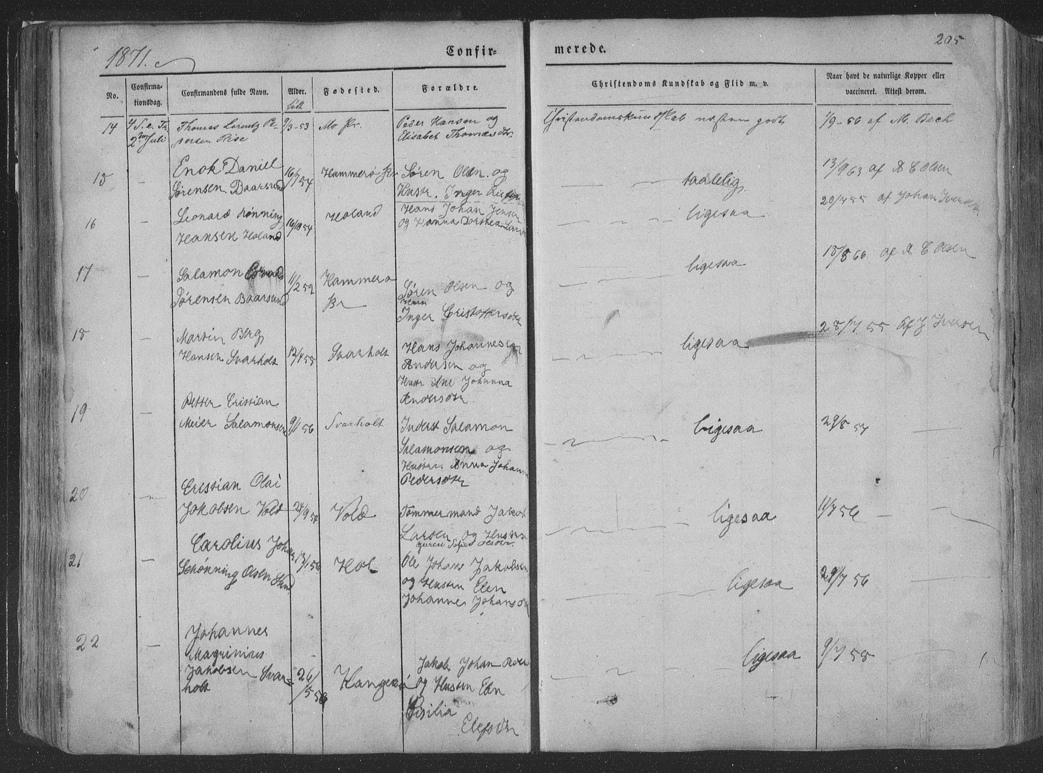 Ministerialprotokoller, klokkerbøker og fødselsregistre - Nordland, AV/SAT-A-1459/881/L1165: Parish register (copy) no. 881C02, 1854-1876, p. 205