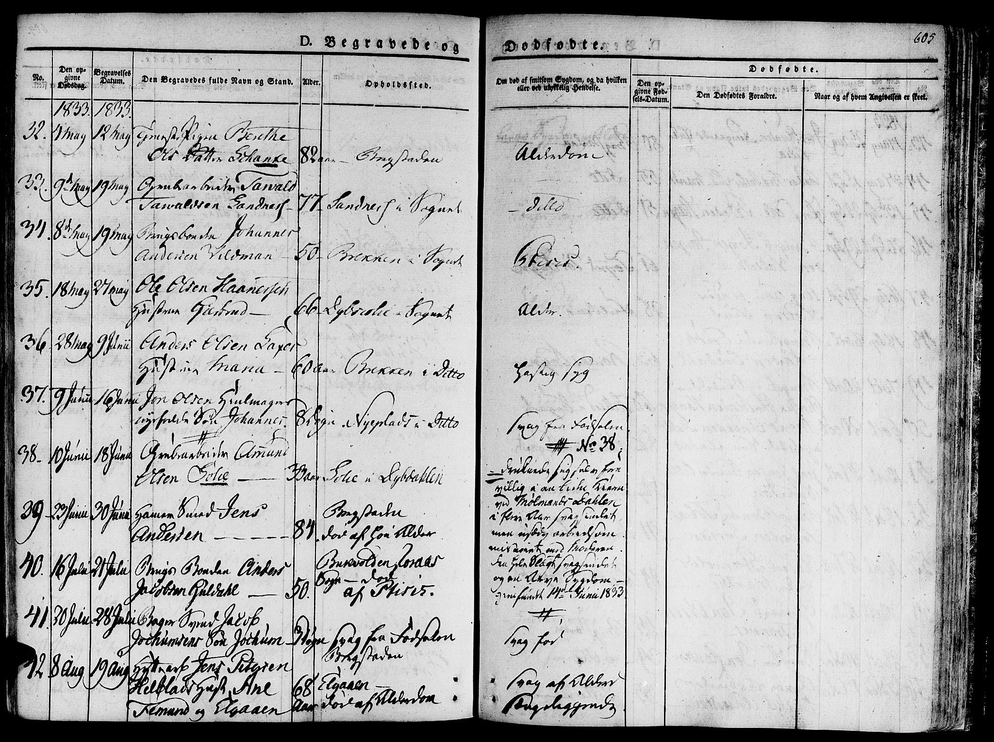 Ministerialprotokoller, klokkerbøker og fødselsregistre - Sør-Trøndelag, AV/SAT-A-1456/681/L0930: Parish register (official) no. 681A08, 1829-1844, p. 605