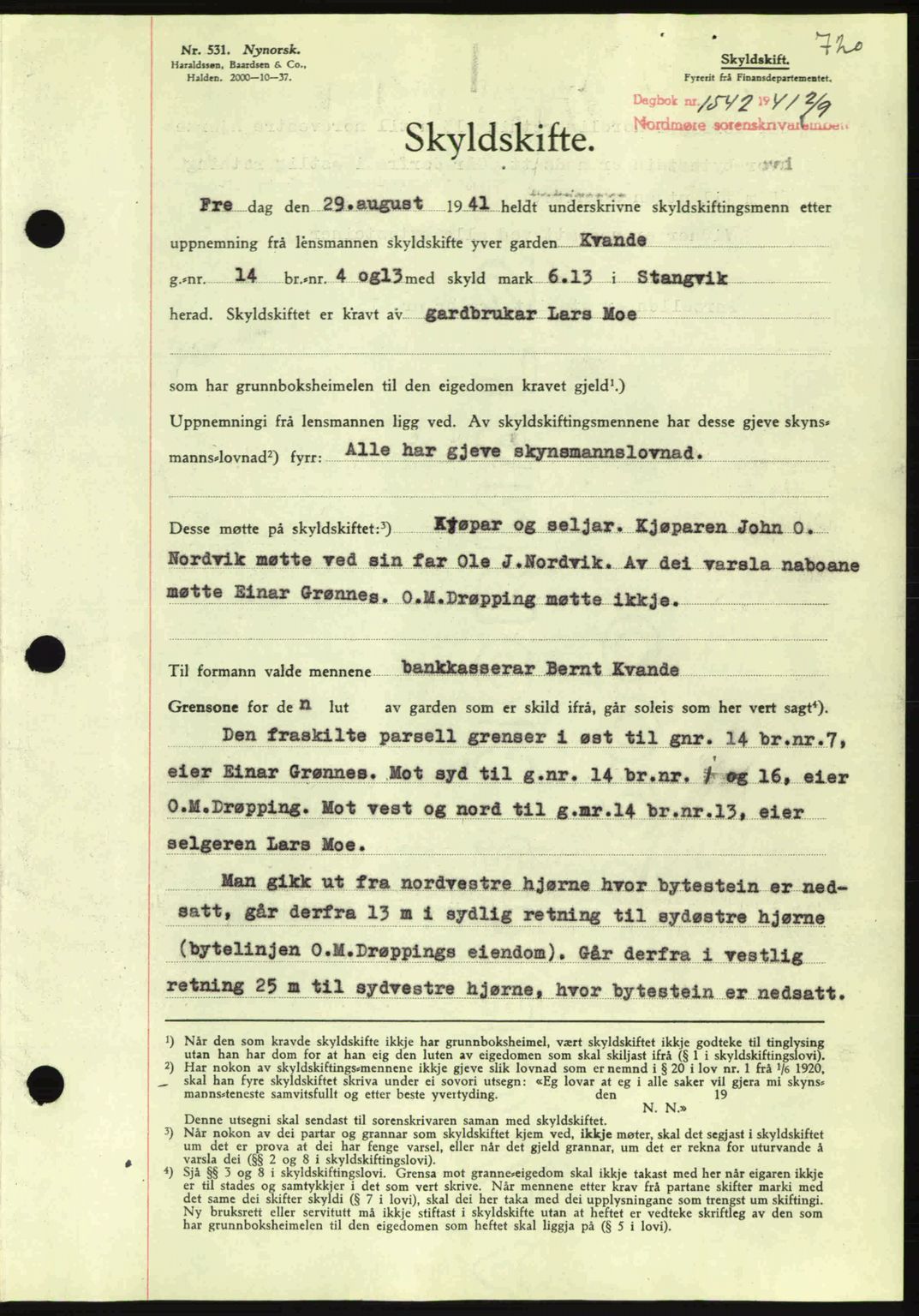 Nordmøre sorenskriveri, SAT/A-4132/1/2/2Ca: Mortgage book no. A90, 1941-1941, Diary no: : 1542/1941