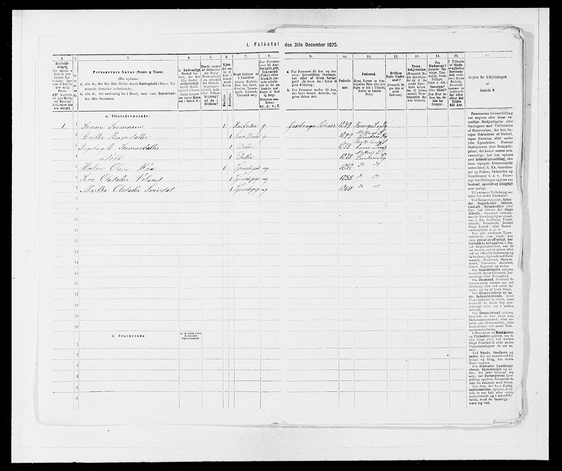 SAB, 1875 census for 1263P Lindås, 1875, p. 819