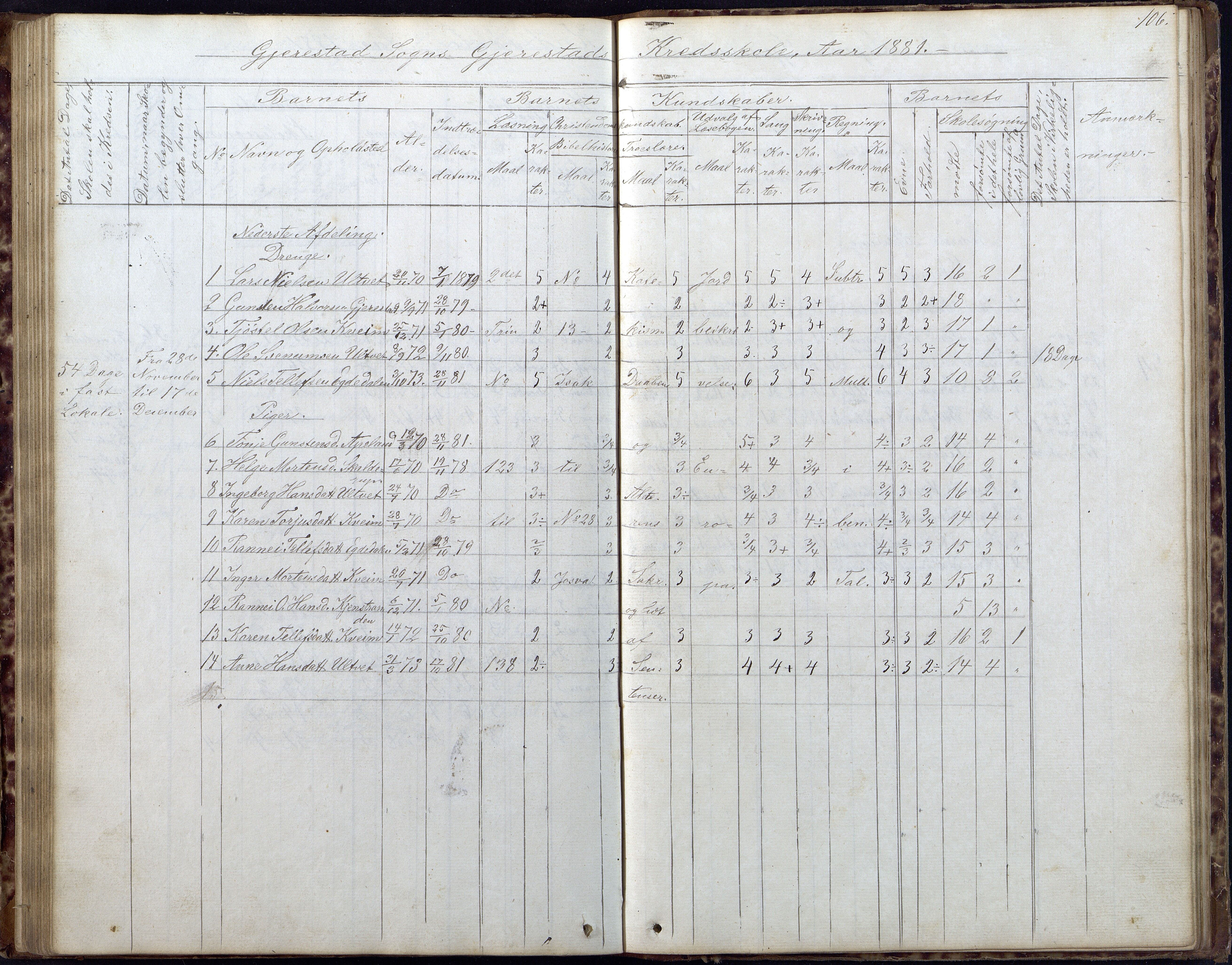 Gjerstad Kommune, Gjerstad Skole, AAKS/KA0911-550a/F02/L0005: Skoleprotokoll, 1863-1891, p. 106