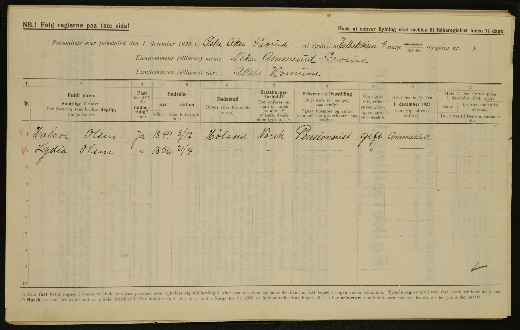 , Municipal Census 1923 for Aker, 1923, p. 28166