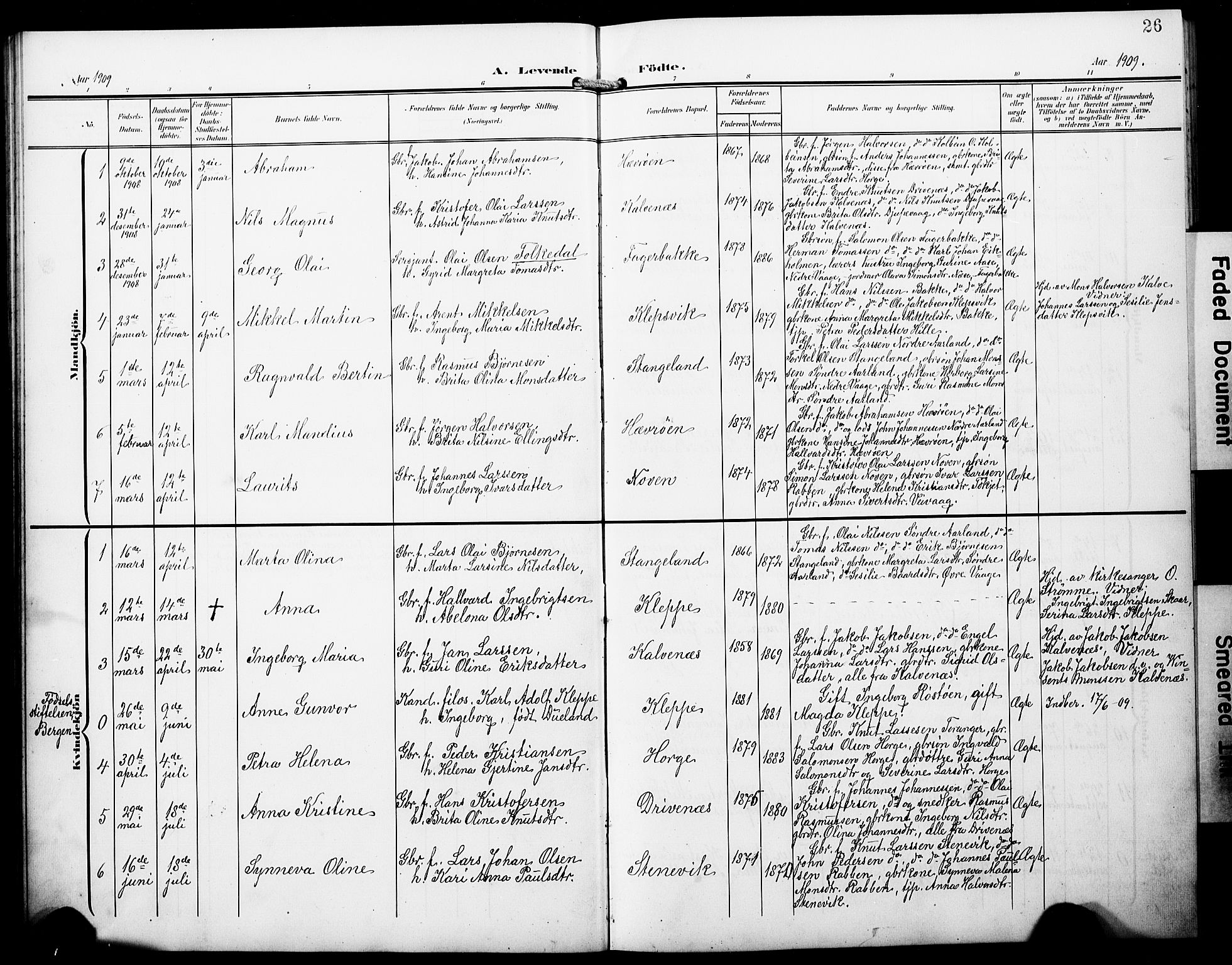 Austevoll Sokneprestembete, SAB/A-74201/H/Hab: Parish register (copy) no. B 5, 1902-1910, p. 26
