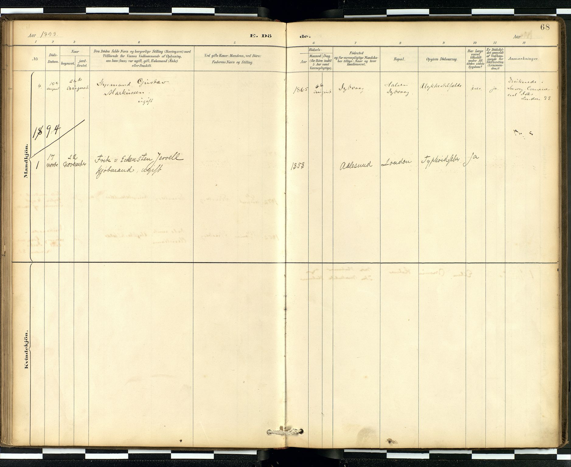  Den norske sjømannsmisjon i utlandet/London m/bistasjoner, SAB/SAB/PA-0103/H/Ha/L0002: Parish register (official) no. A 2, 1887-1903, p. 67b-68a