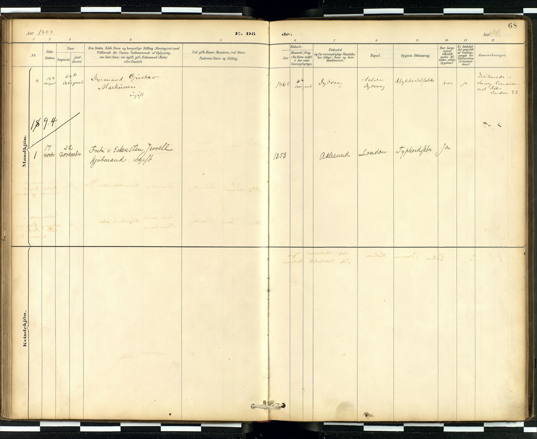 Den norske sjømannsmisjon i utlandet/London m/bistasjoner, AV/SAB-SAB/PA-0103/H/Ha/L0002: Parish register (official) no. A 2, 1887-1903, p. 67b-68a