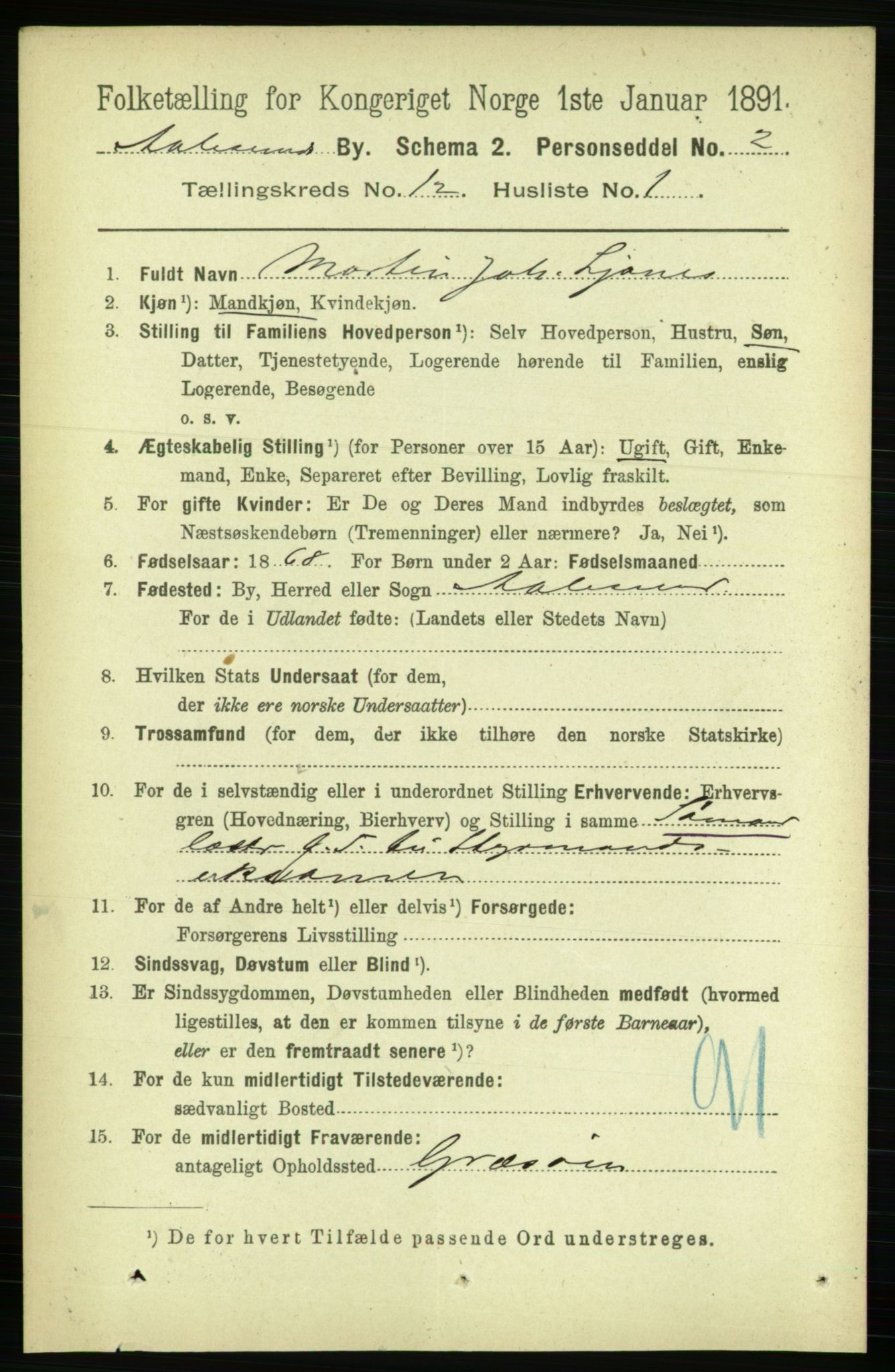 RA, 1891 census for 1501 Ålesund, 1891, p. 7491