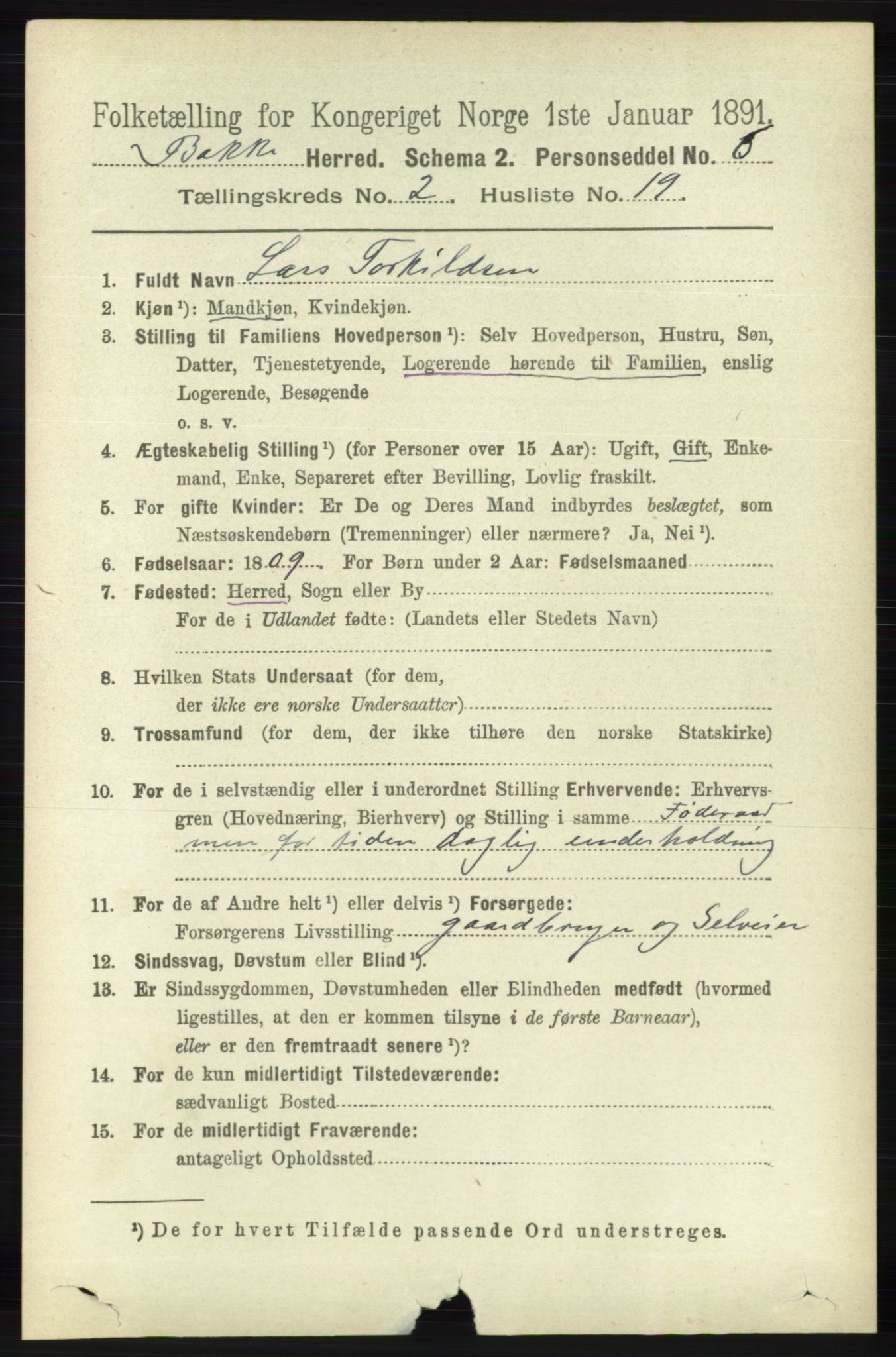 RA, 1891 census for 1045 Bakke, 1891, p. 385