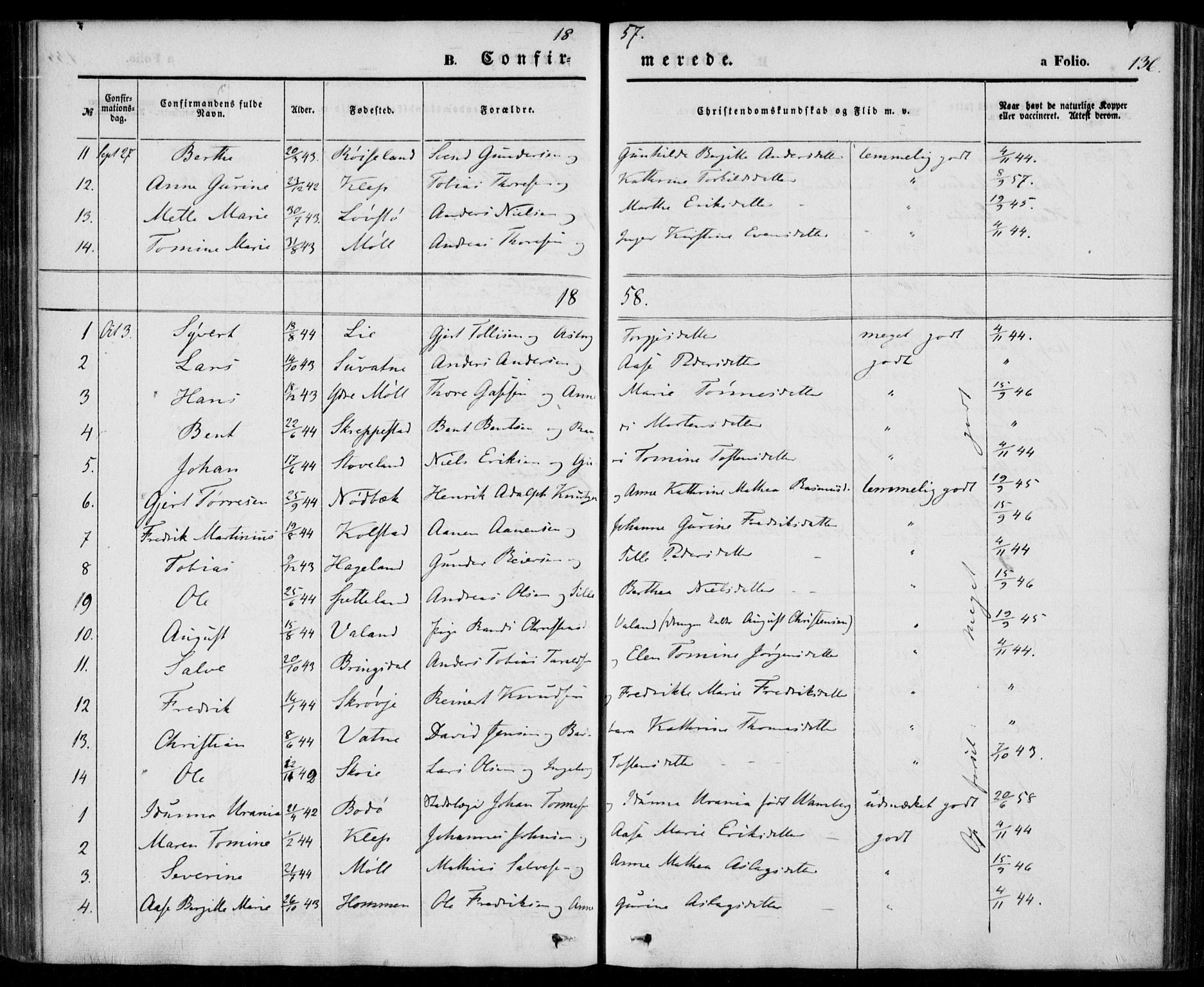 Holum sokneprestkontor, AV/SAK-1111-0022/F/Fa/Faa/L0005: Parish register (official) no. A 5, 1850-1864, p. 136