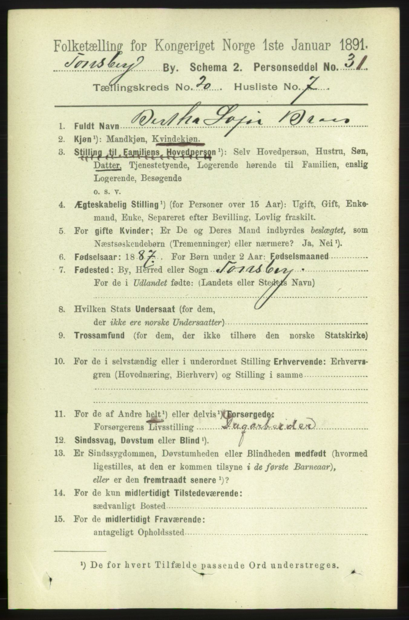 RA, 1891 census for 0705 Tønsberg, 1891, p. 5505