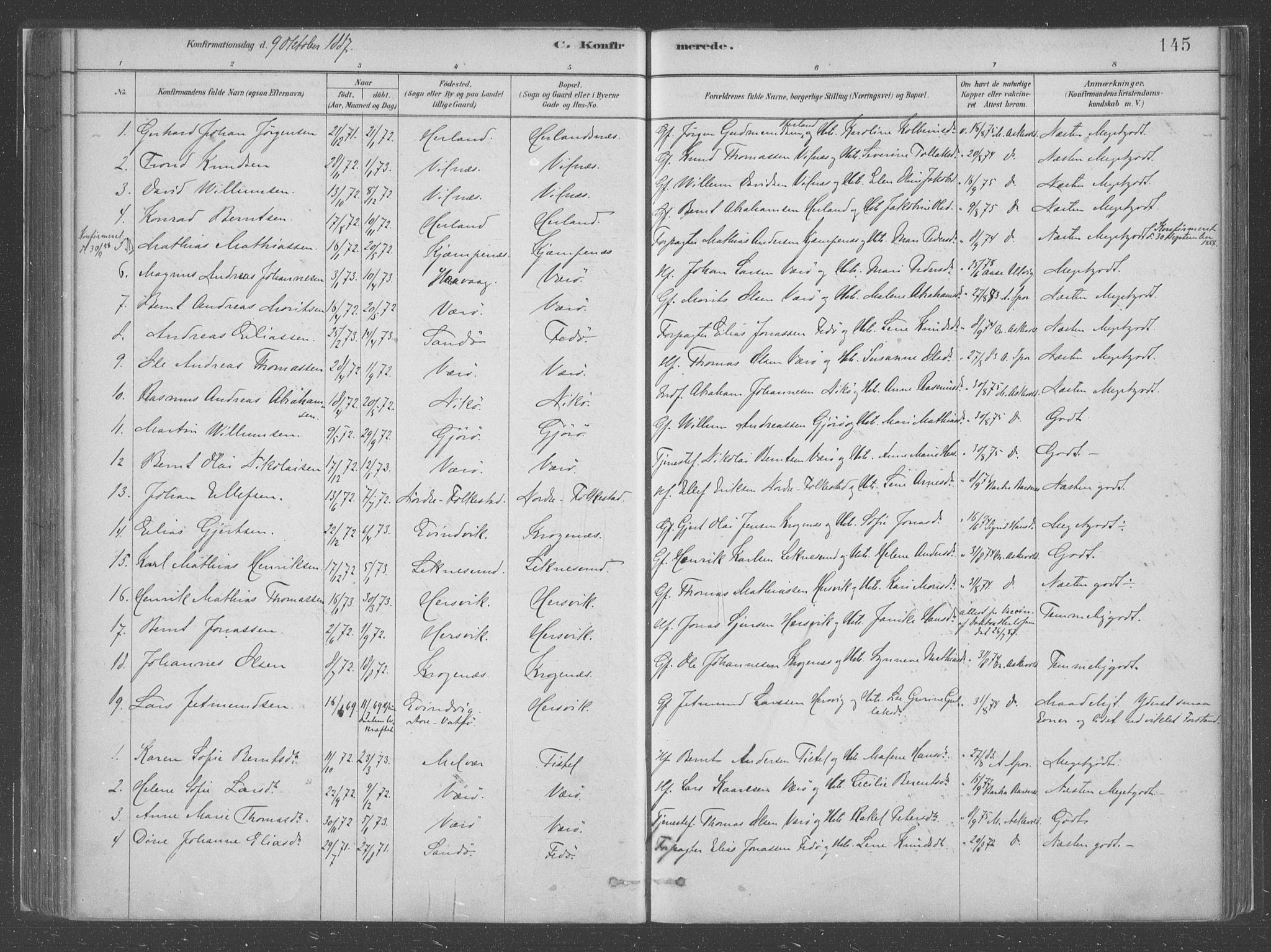 Askvoll sokneprestembete, SAB/A-79501/H/Haa/Haac/L0001: Parish register (official) no. C  1, 1879-1922, p. 145