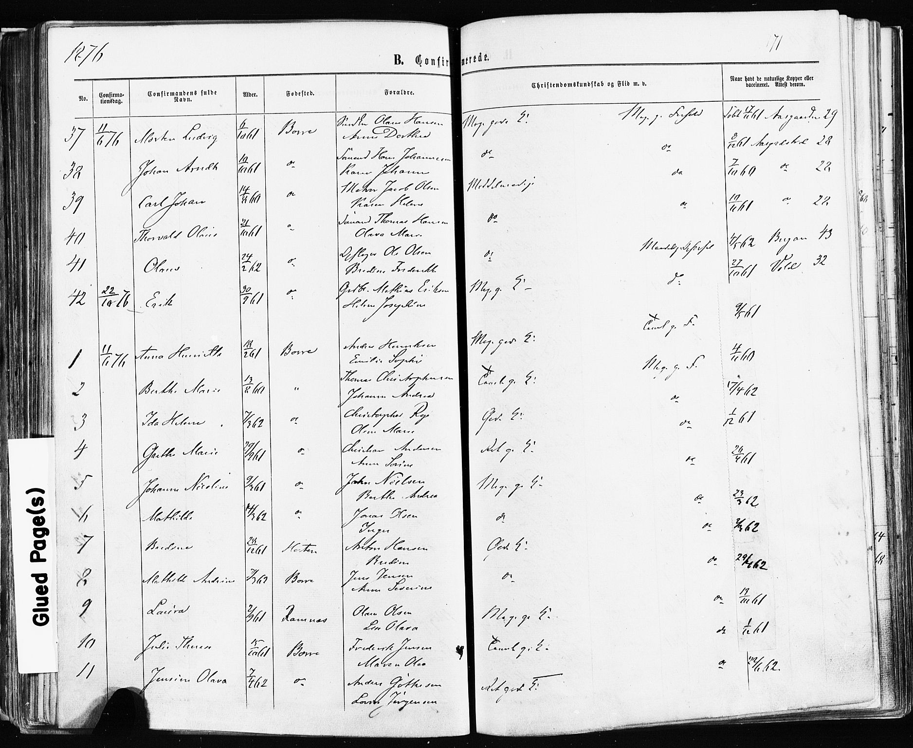 Borre kirkebøker, AV/SAKO-A-338/F/Fa/L0008: Parish register (official) no. I 8, 1868-1877, p. 171