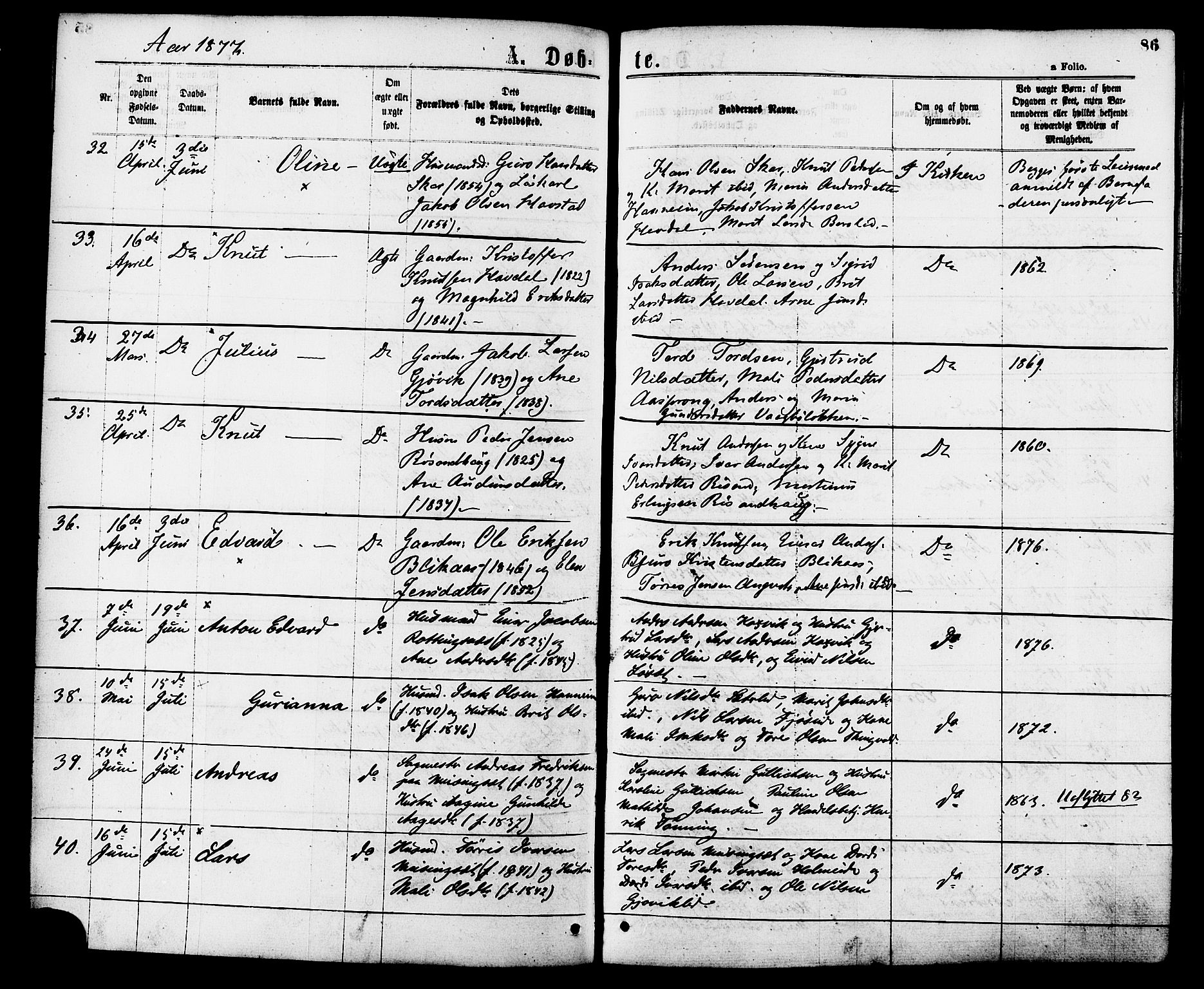 Ministerialprotokoller, klokkerbøker og fødselsregistre - Møre og Romsdal, AV/SAT-A-1454/586/L0986: Parish register (official) no. 586A12, 1867-1878, p. 86