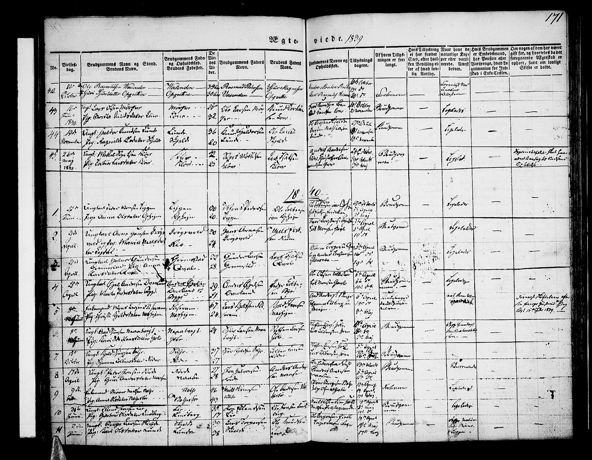 Voss sokneprestembete, SAB/A-79001/H/Haa: Parish register (official) no. A 13, 1836-1851, p. 171