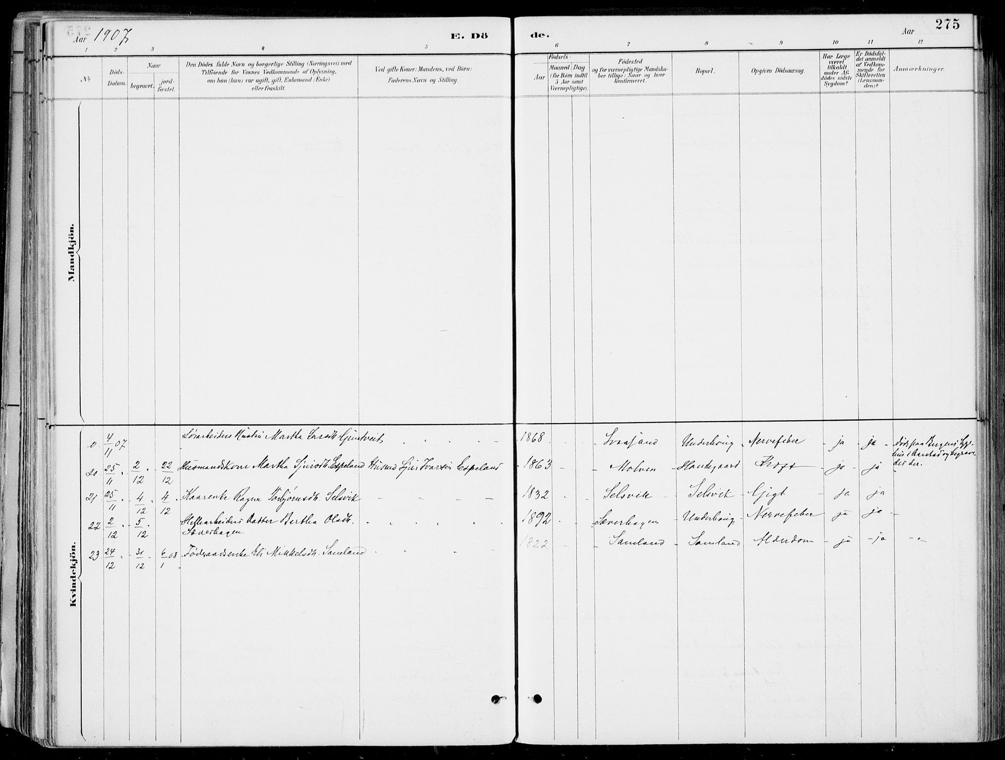 Strandebarm sokneprestembete, AV/SAB-A-78401/H/Haa: Parish register (official) no. E  1, 1886-1908, p. 275