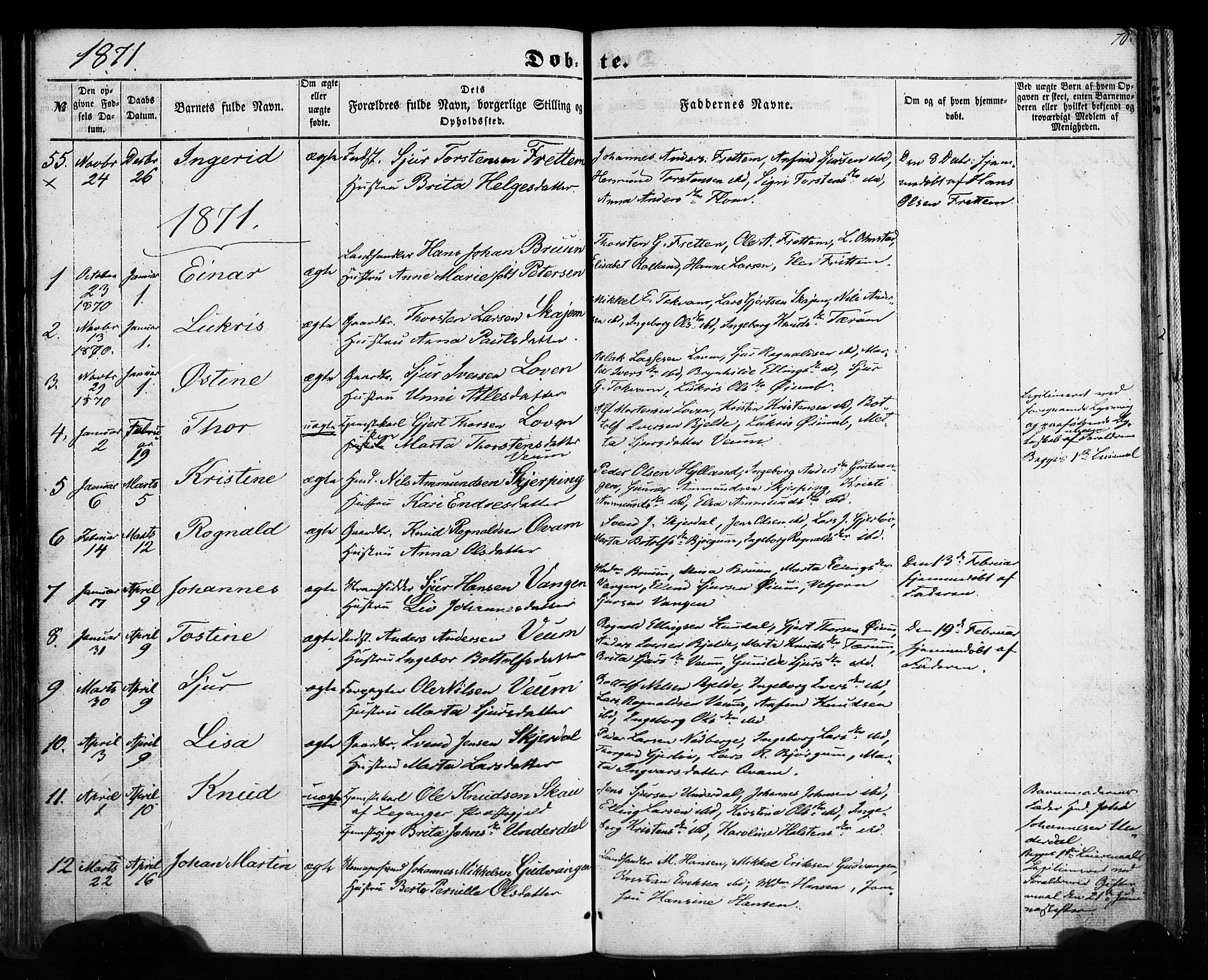 Aurland sokneprestembete, SAB/A-99937/H/Ha/Haa/L0008: Parish register (official) no. A 8, 1853-1879, p. 70