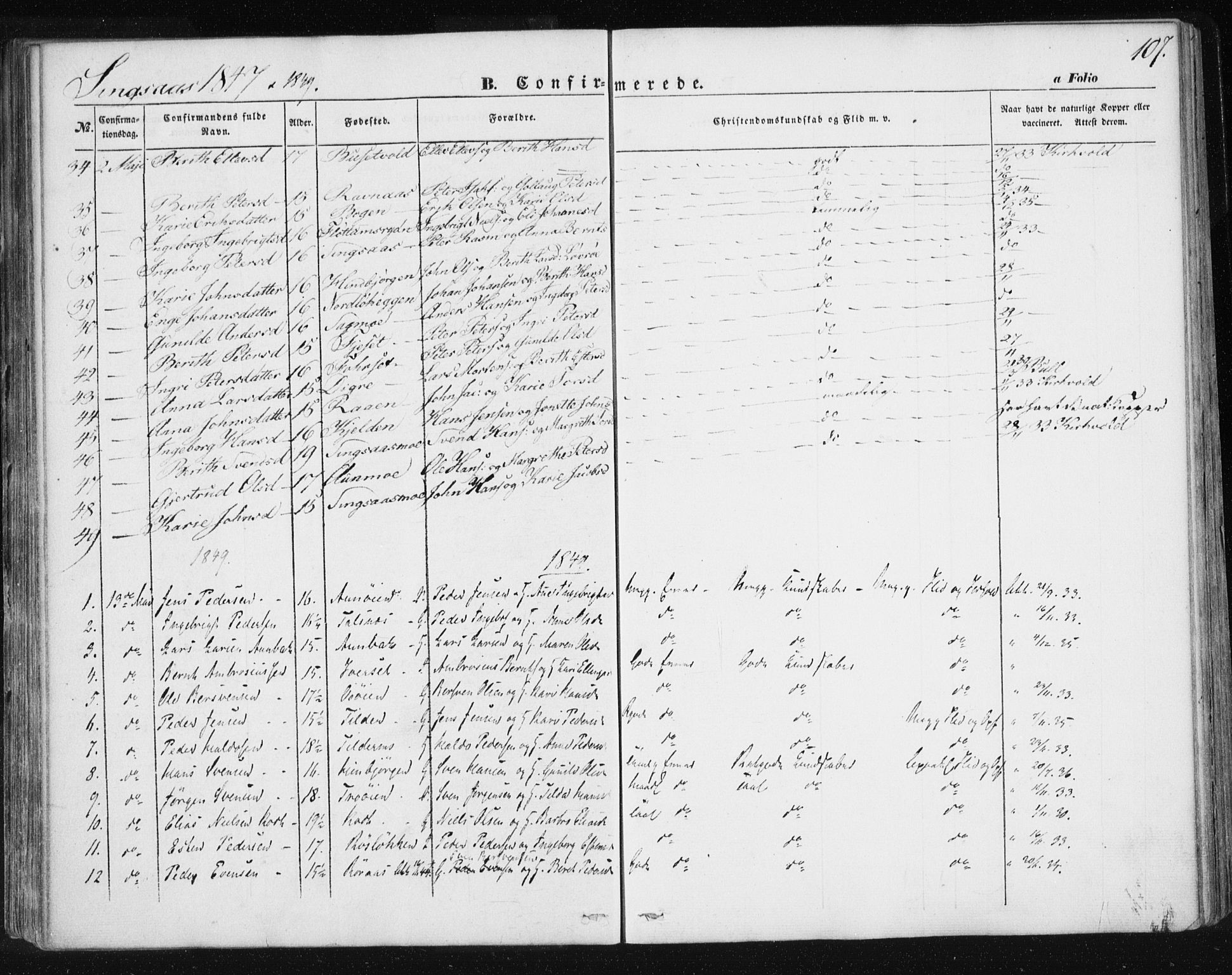 Ministerialprotokoller, klokkerbøker og fødselsregistre - Sør-Trøndelag, SAT/A-1456/685/L0964: Parish register (official) no. 685A06 /2, 1846-1859, p. 107