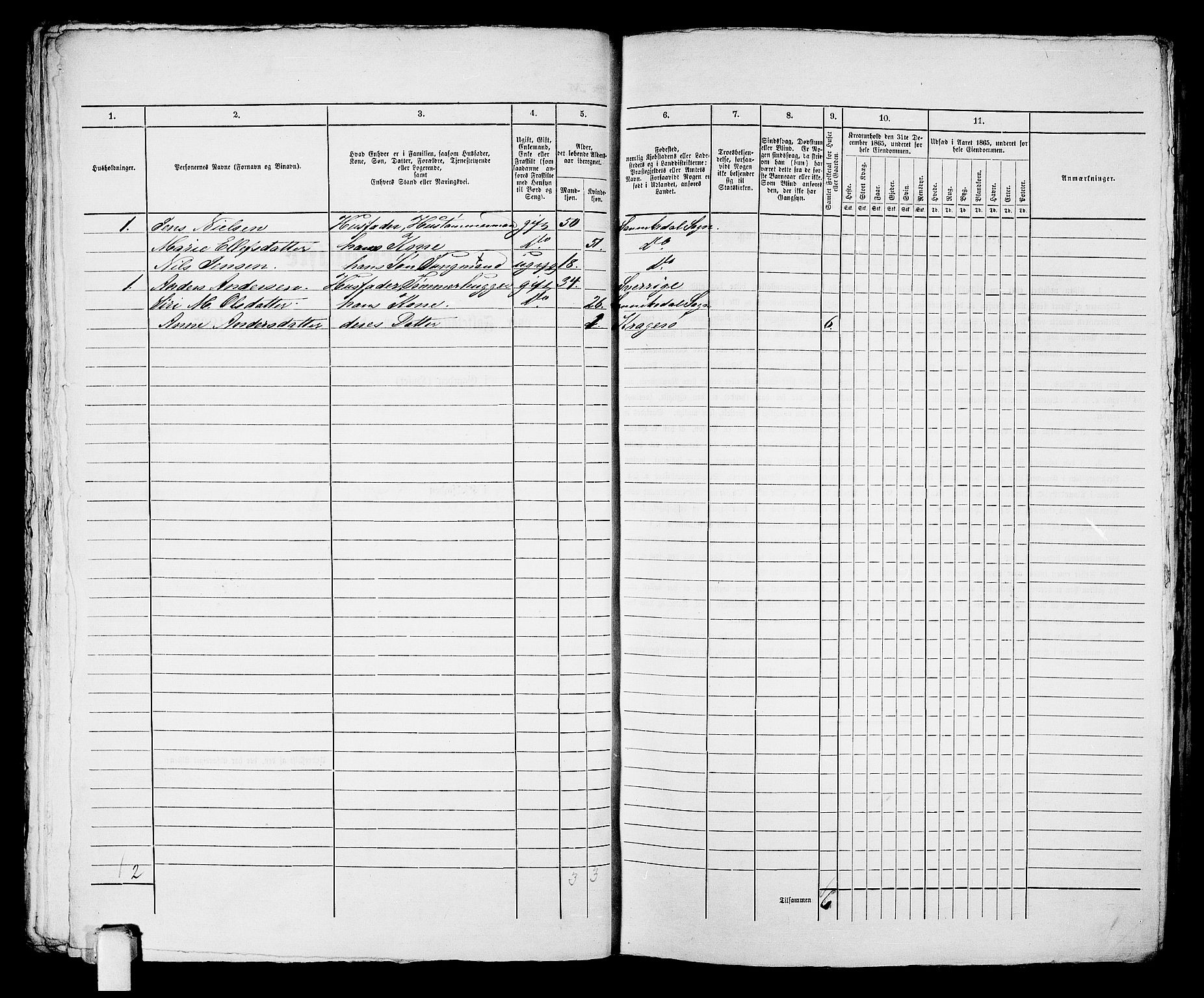 RA, 1865 census for Kragerø/Kragerø, 1865, p. 694