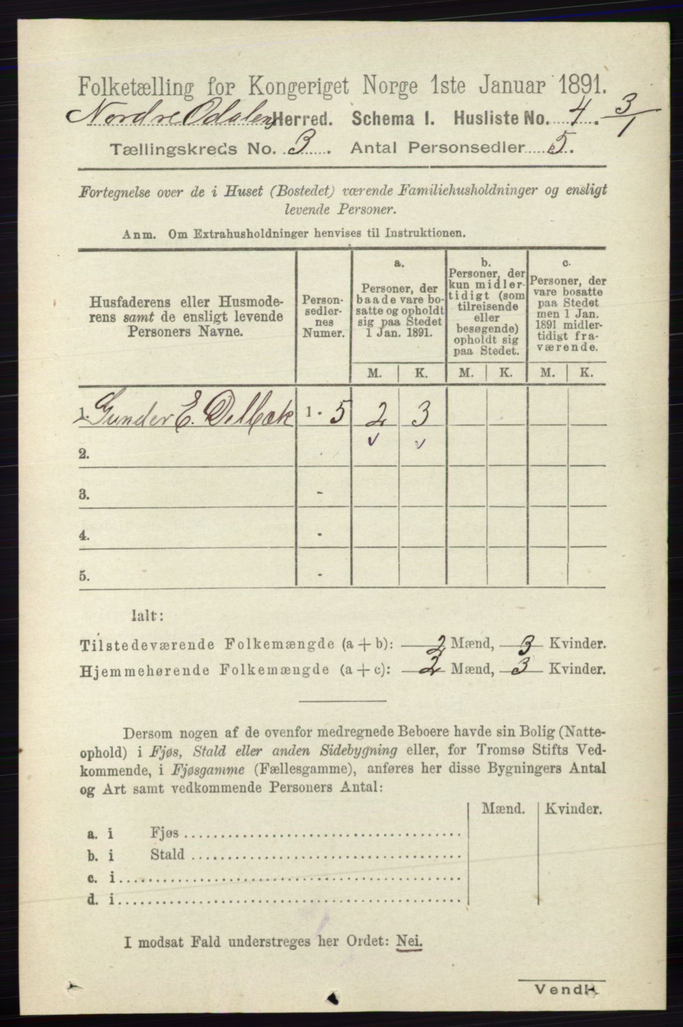 RA, 1891 census for 0418 Nord-Odal, 1891, p. 764