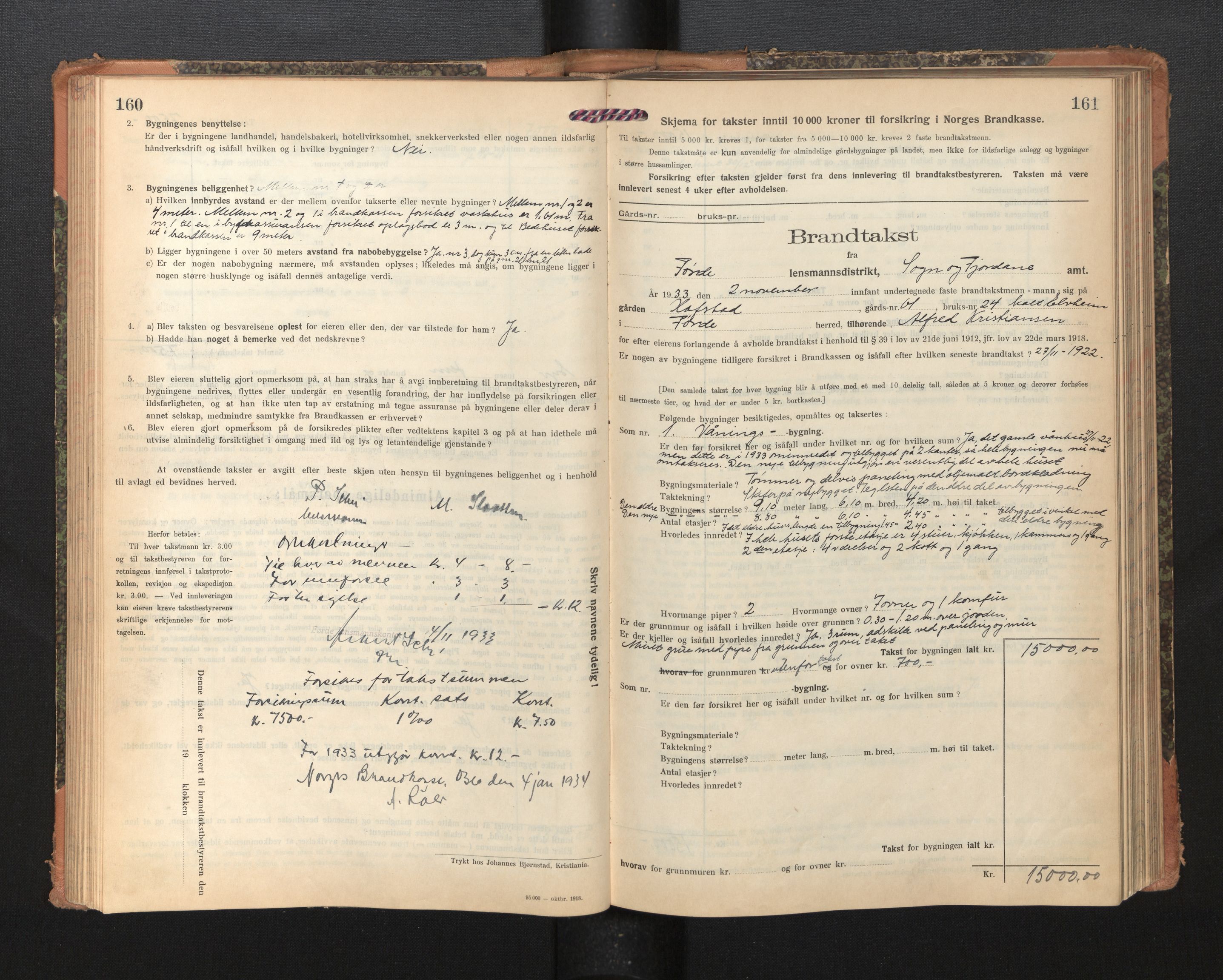 Lensmannen i Førde, AV/SAB-A-27401/0012/L0009: Branntakstprotokoll, skjematakst, 1922-1946, p. 160-161
