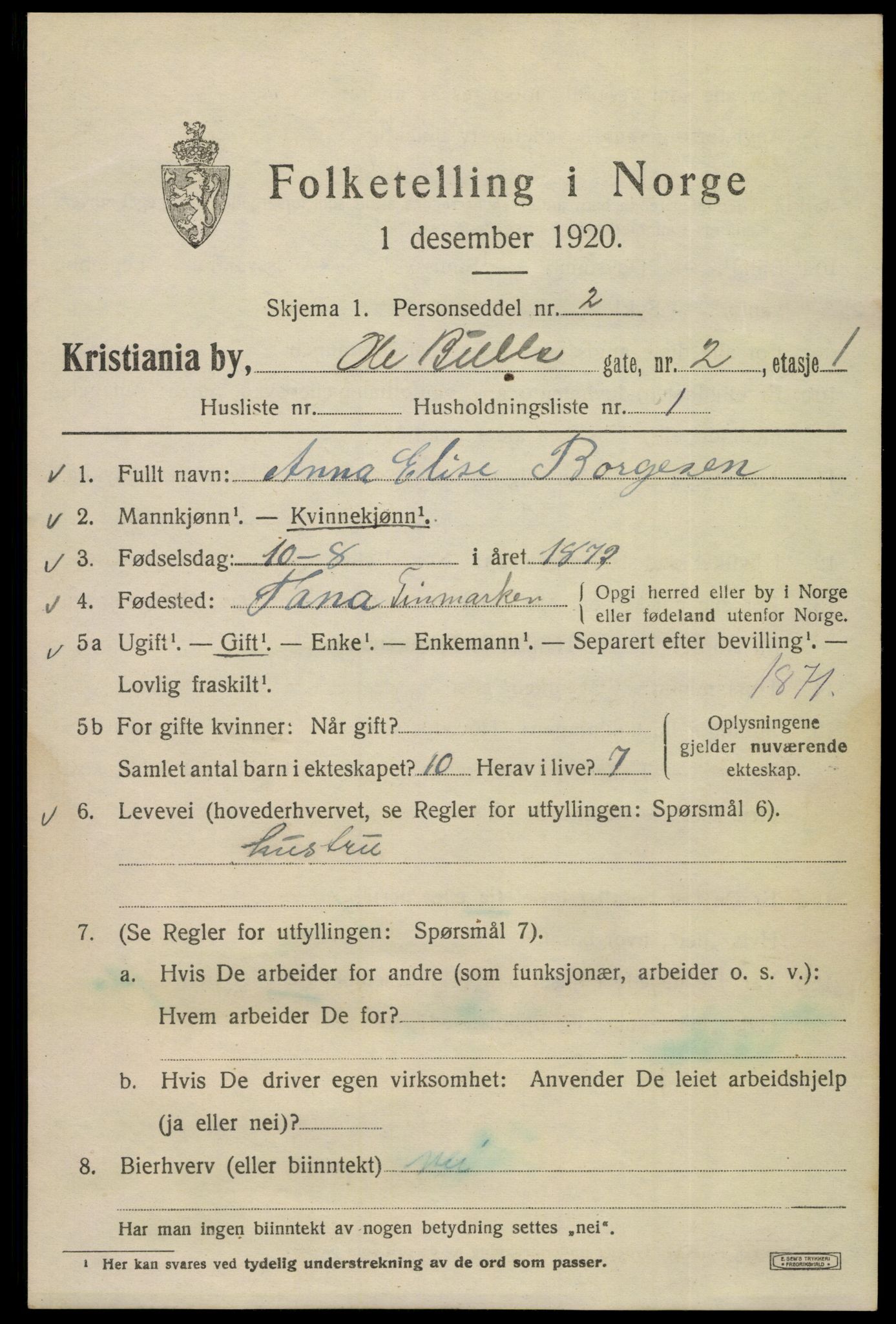 SAO, 1920 census for Kristiania, 1920, p. 432865