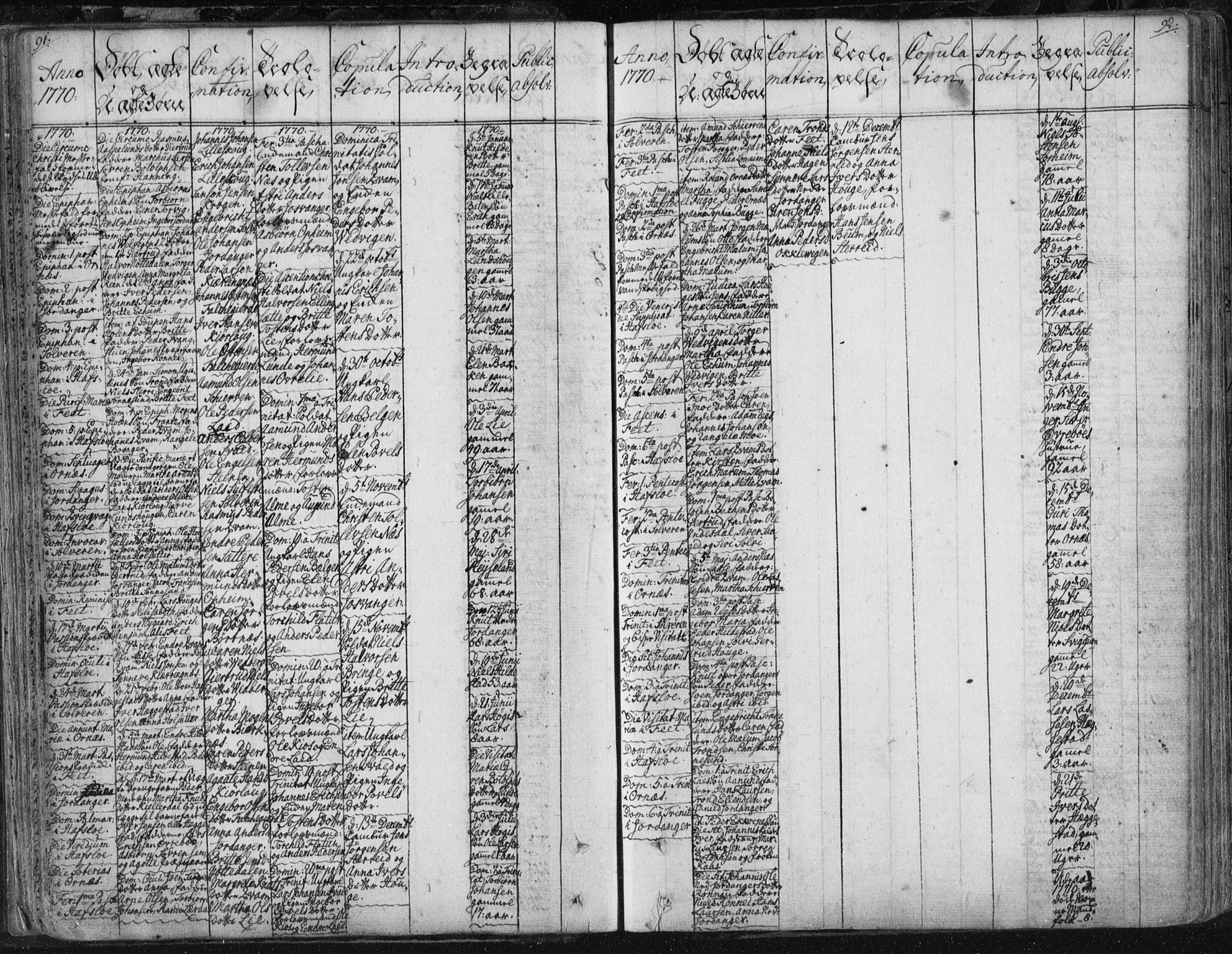 Hafslo sokneprestembete, AV/SAB-A-80301/H/Haa/Haaa/L0002: Parish register (official) no. A 2, 1755-1806, p. 91-92