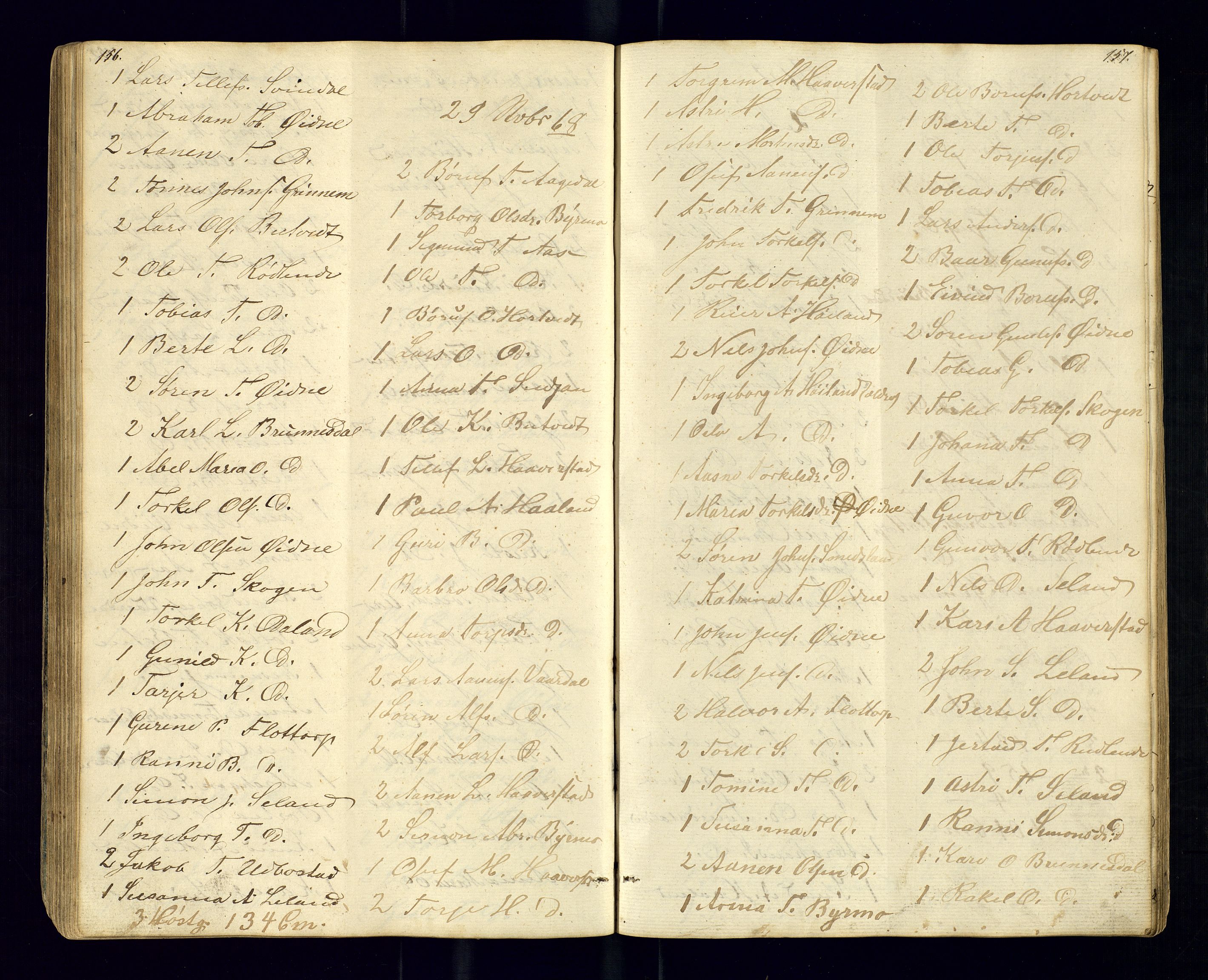 Bjelland sokneprestkontor, SAK/1111-0005/F/Fc/Fcc/L0003: Communicants register no. C-3, 1853-1883, p. 156-157