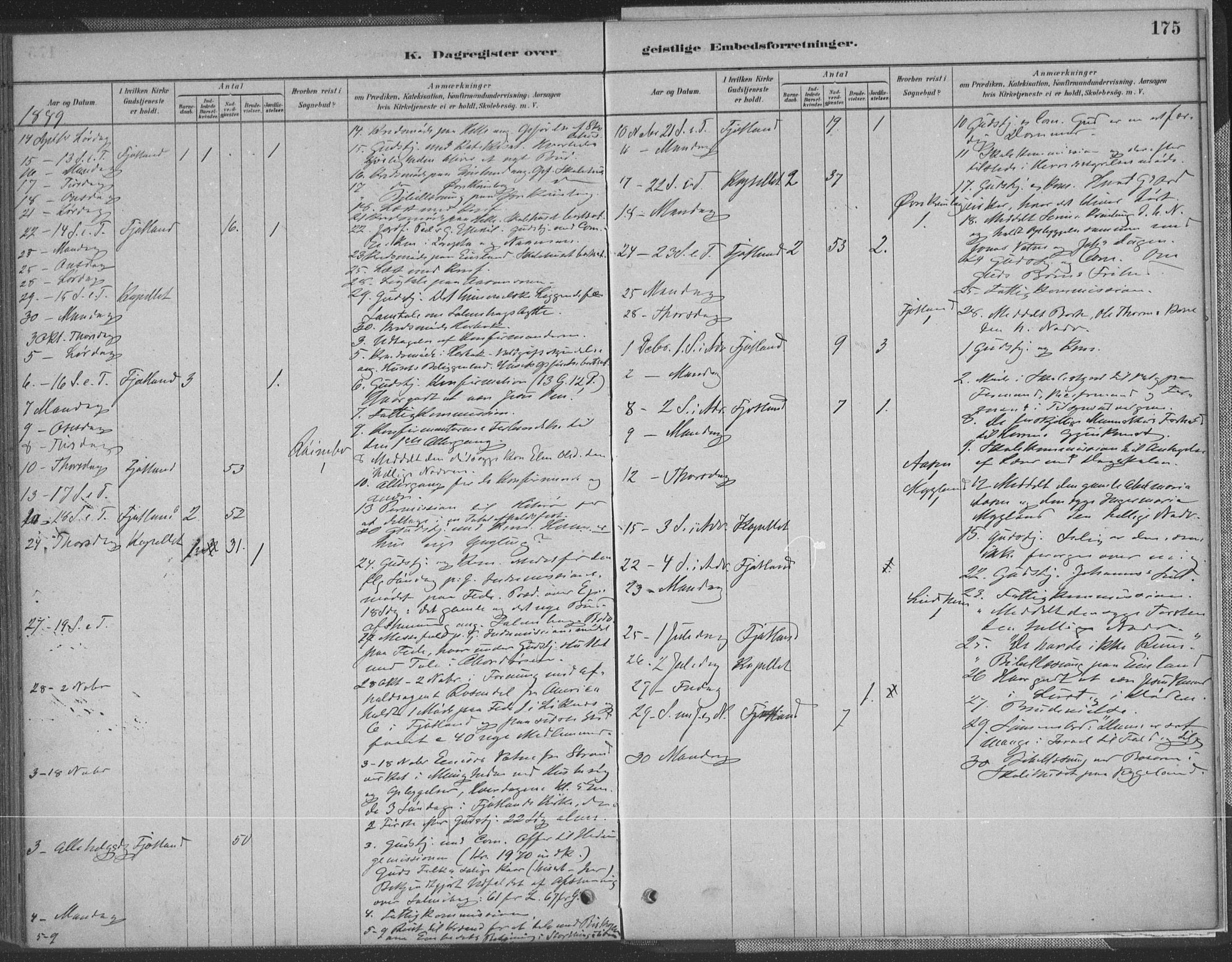 Fjotland sokneprestkontor, SAK/1111-0010/F/Fa/L0002: Parish register (official) no. A 2, 1880-1898, p. 175