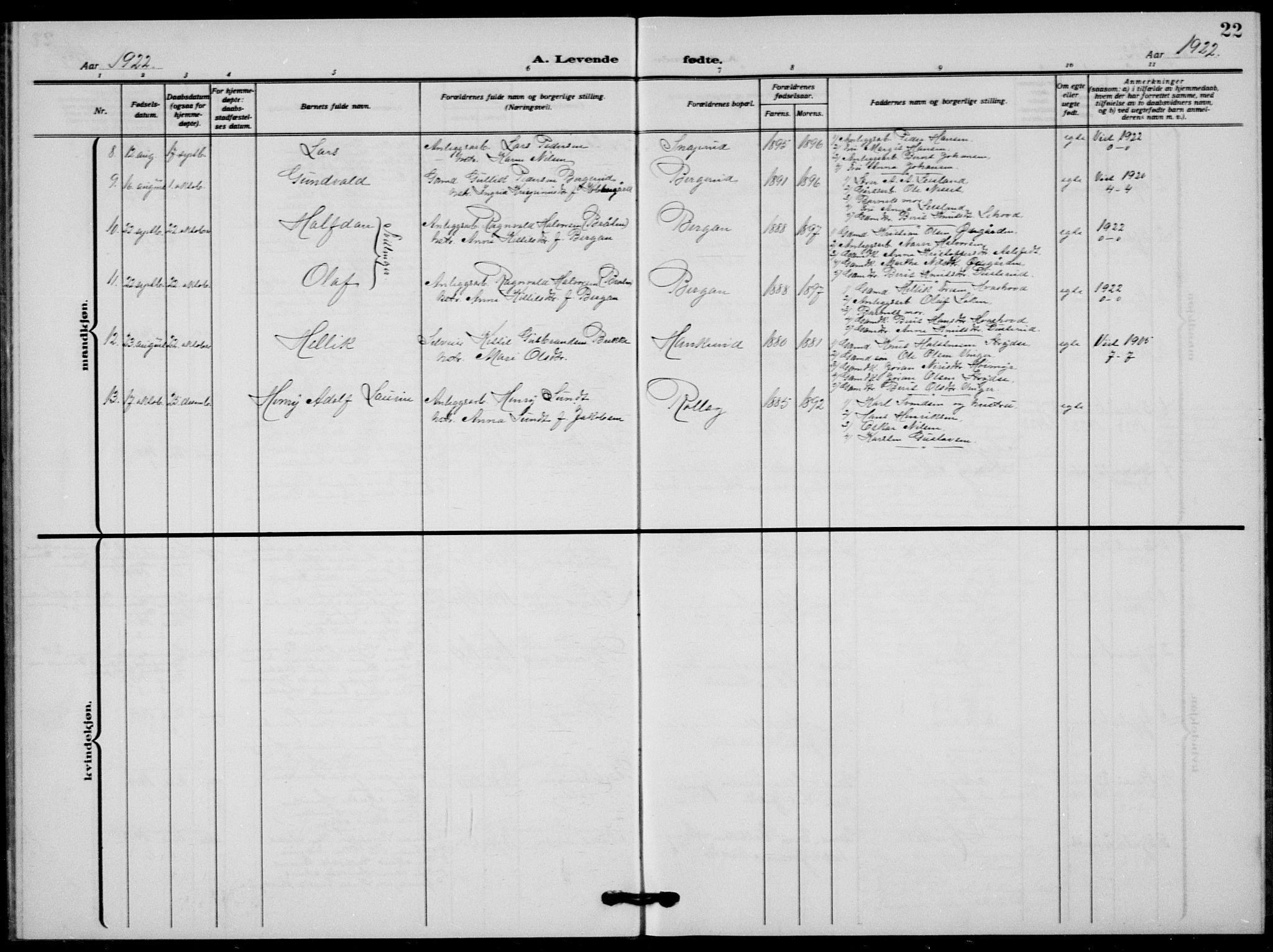 Flesberg kirkebøker, SAKO/A-18/G/Ga/L0006: Parish register (copy) no. I 6, 1909-1924, p. 22