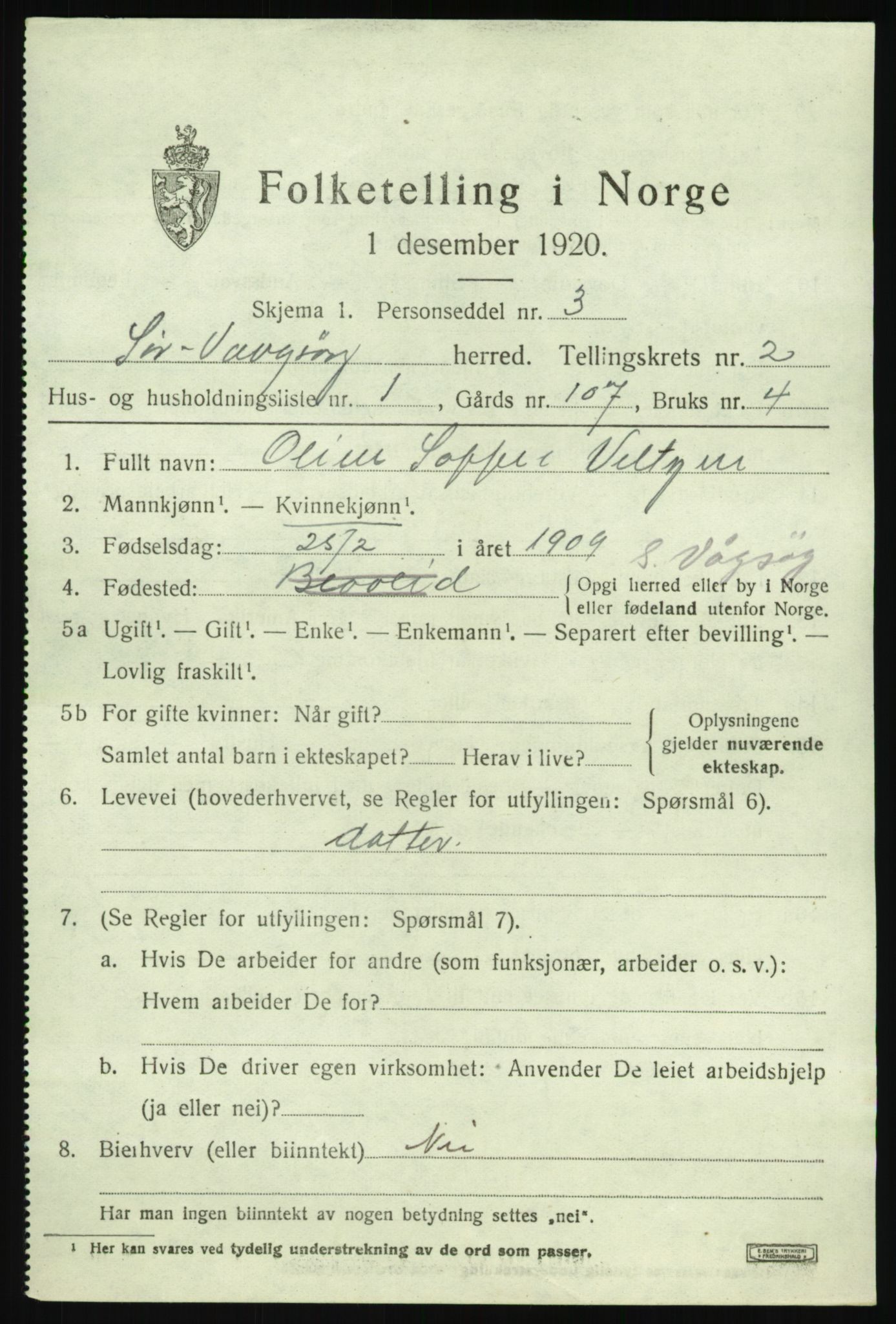 SAB, 1920 census for Sør-Vågsøy, 1920, p. 1048