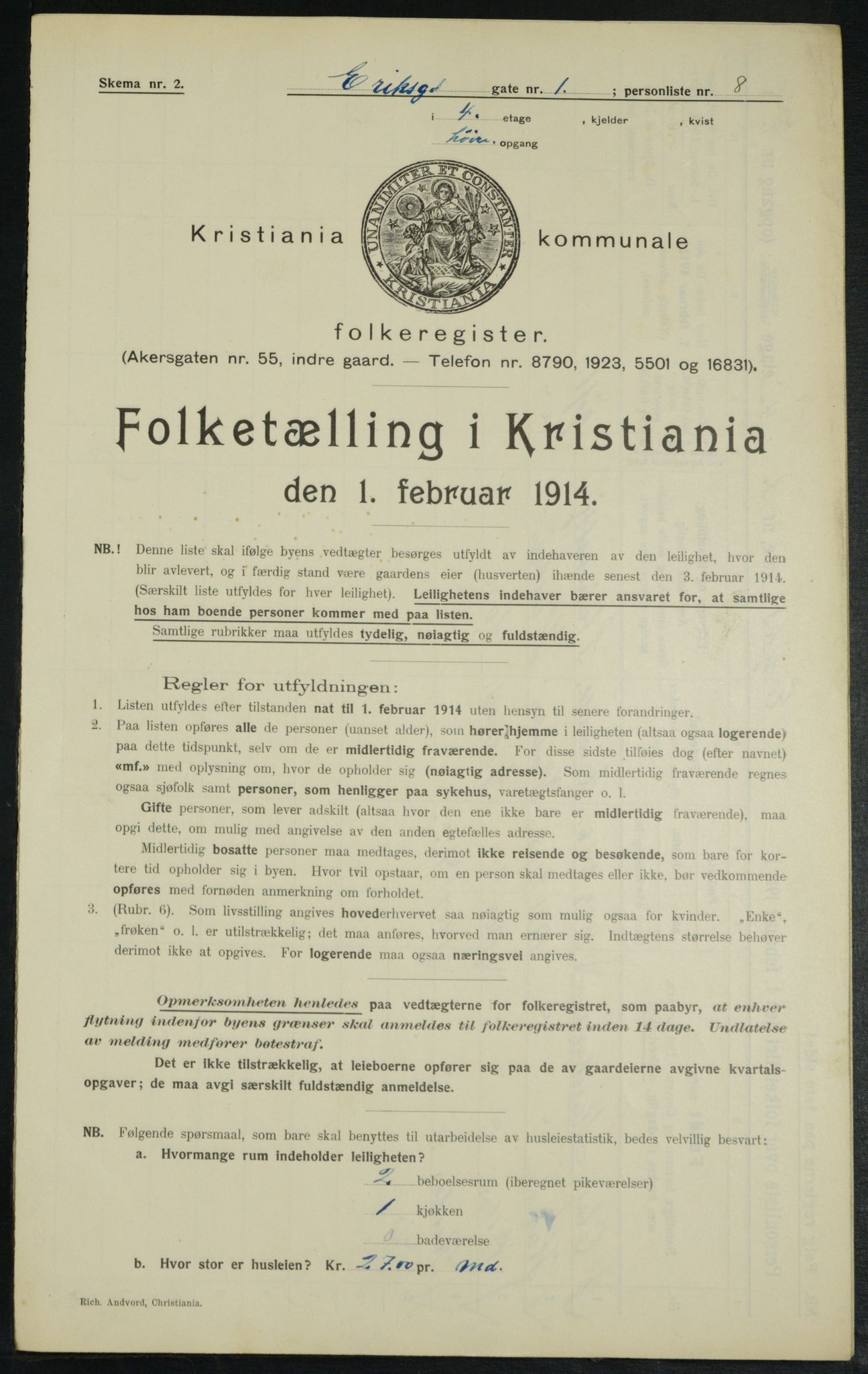 OBA, Municipal Census 1914 for Kristiania, 1914, p. 19743