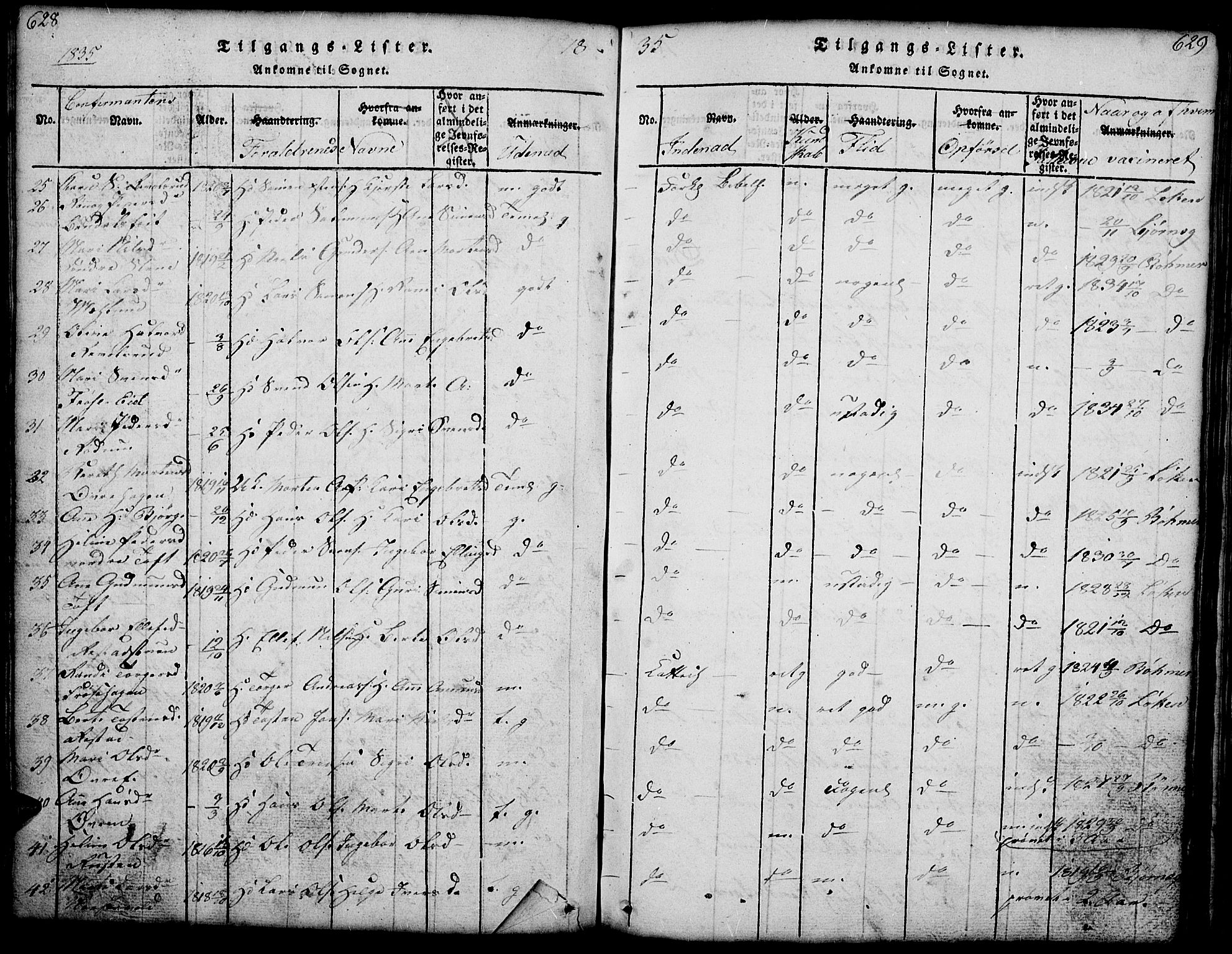 Gausdal prestekontor, AV/SAH-PREST-090/H/Ha/Hab/L0001: Parish register (copy) no. 1, 1817-1848, p. 628-629