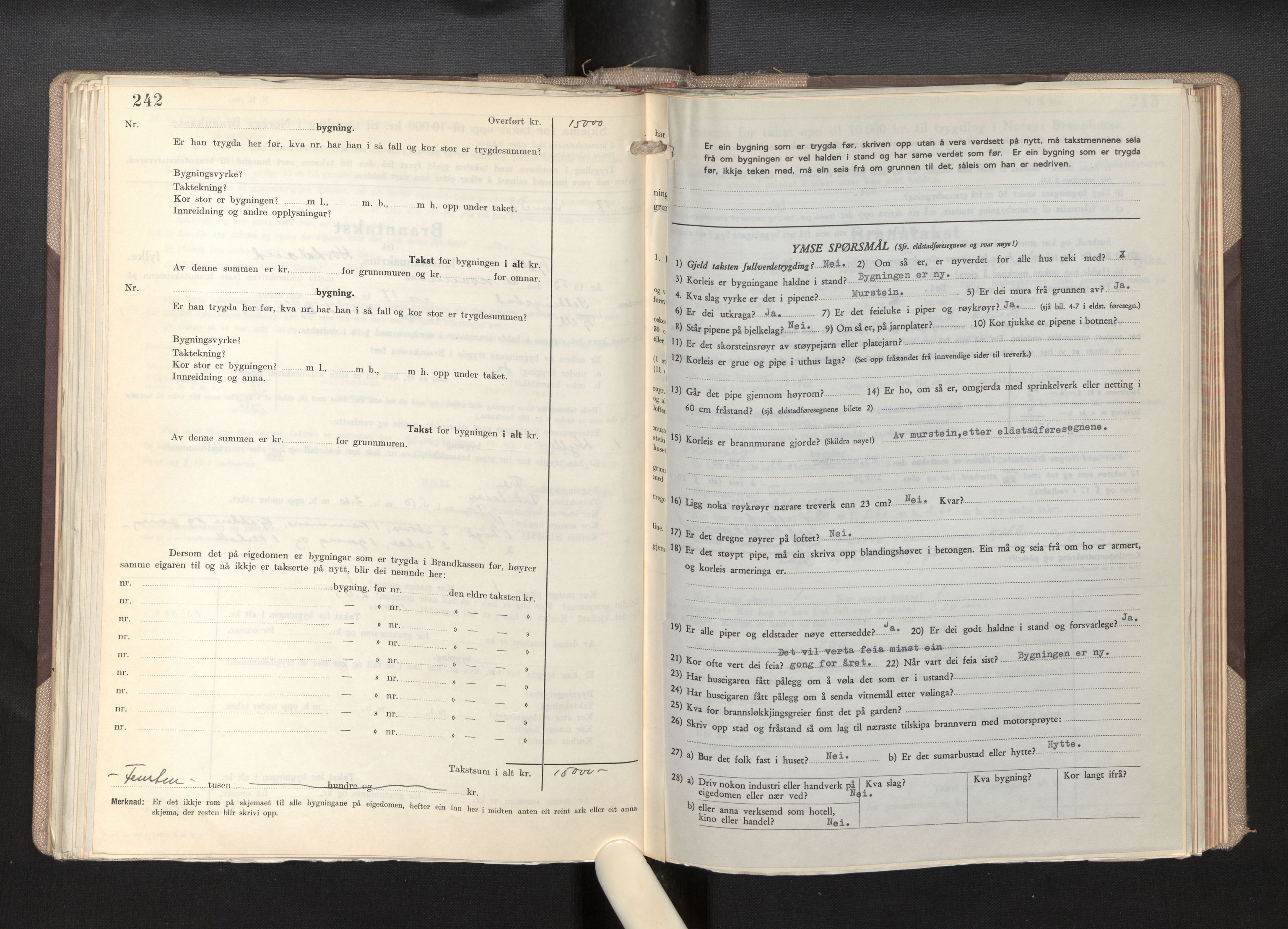 Lensmannen i Fjell, AV/SAB-A-32301/0012/L0007: Branntakstprotokoll, skjematakst, 1946-1955, p. 242-243